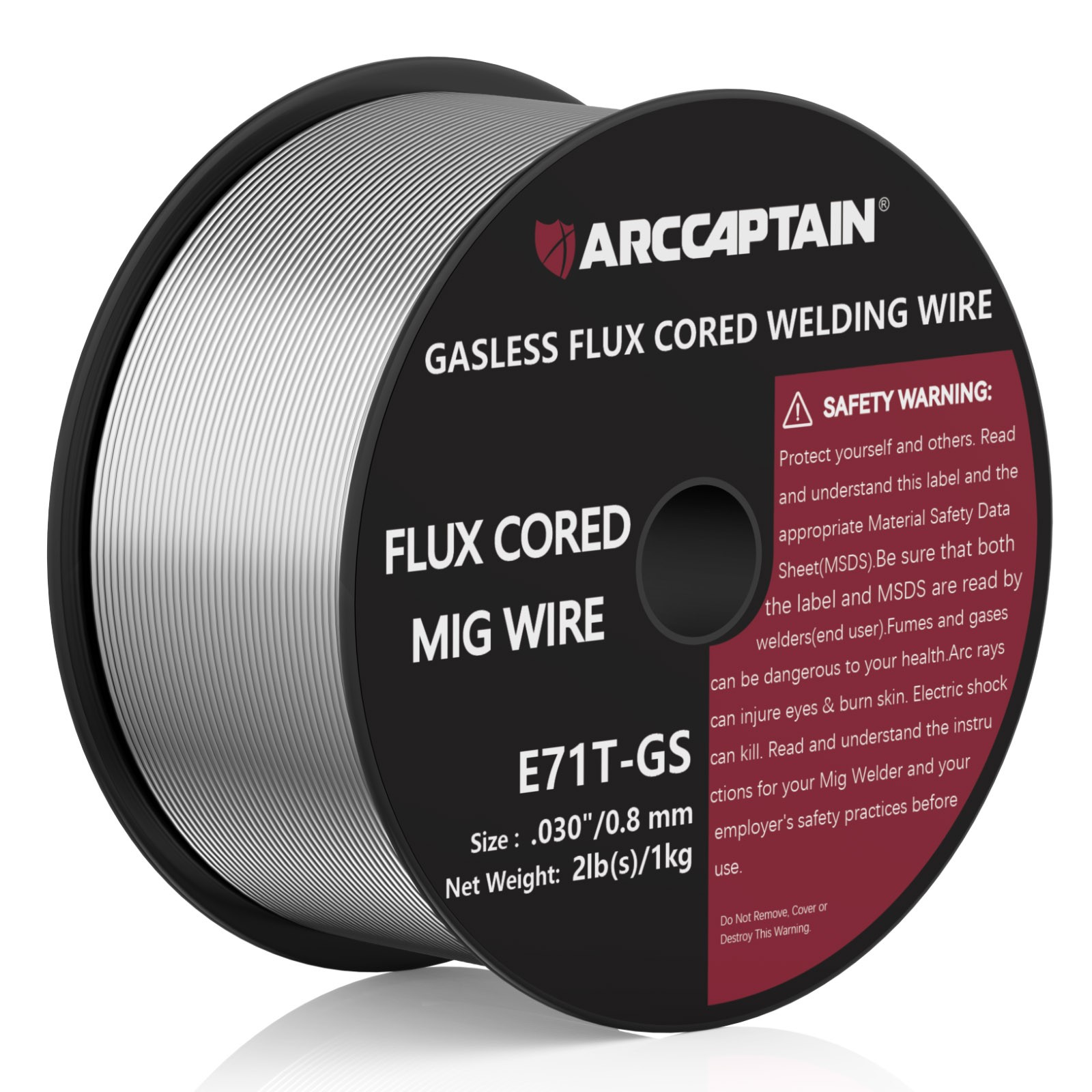ARCCAPTAIN Flux Core Welding Wire E71T-GS .030” 0.8mm 2Lb Spool Gasless MIG New