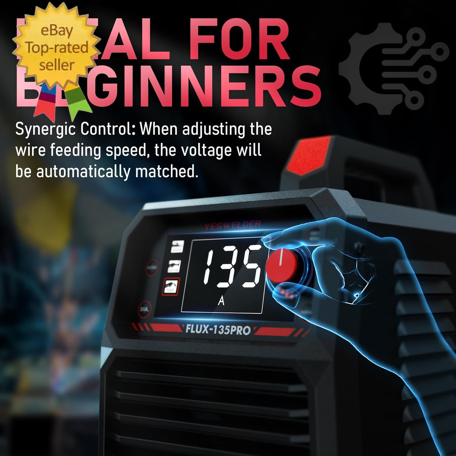 135A MIG Welder, 110V Flux Core Gasless Mig/Lift Tig/Stick 3-In-1 Synergic Contr