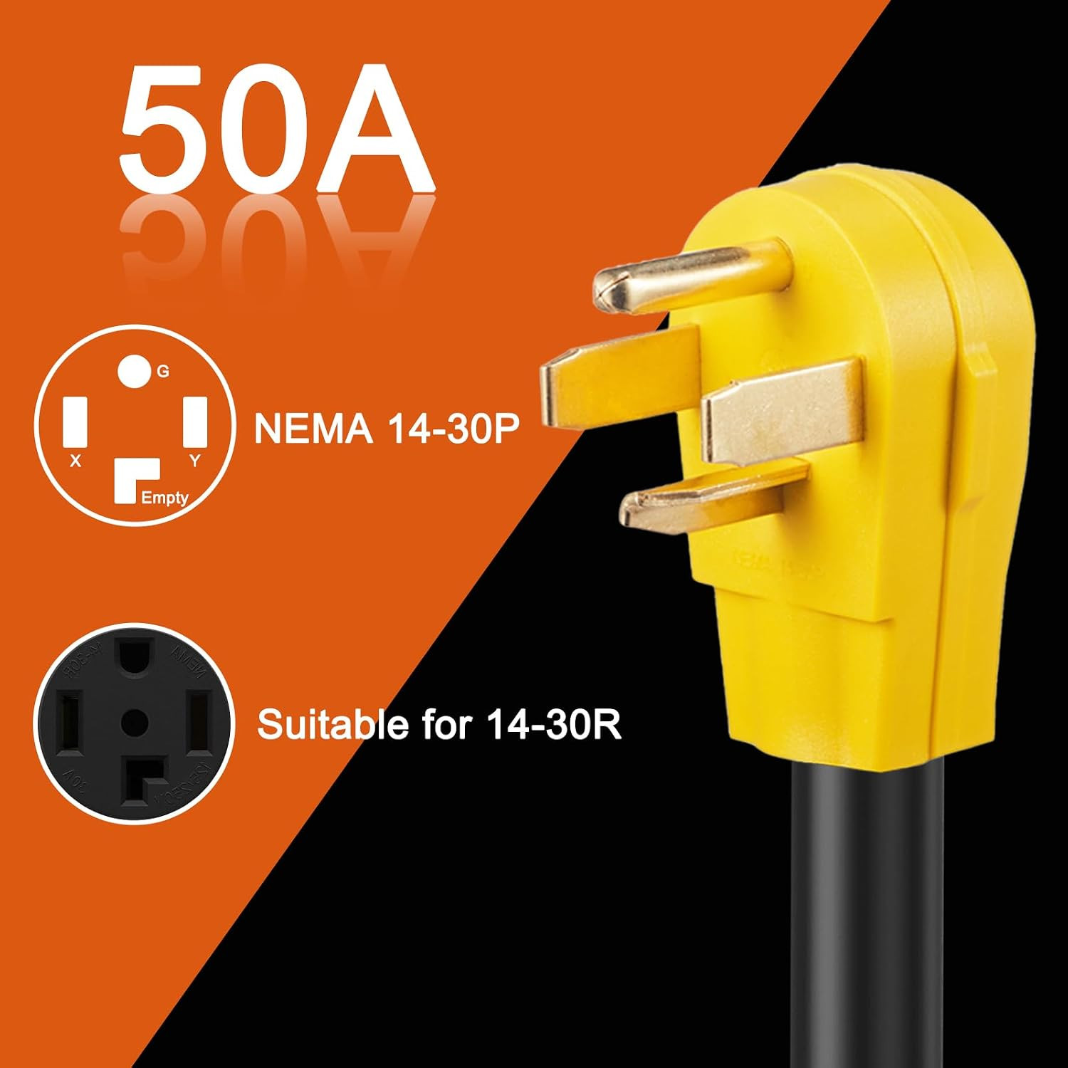 NEMA 14-30P to 6-50R Welder Adapter Cord, 30 Amp 4 Prong Dryer Male Plug