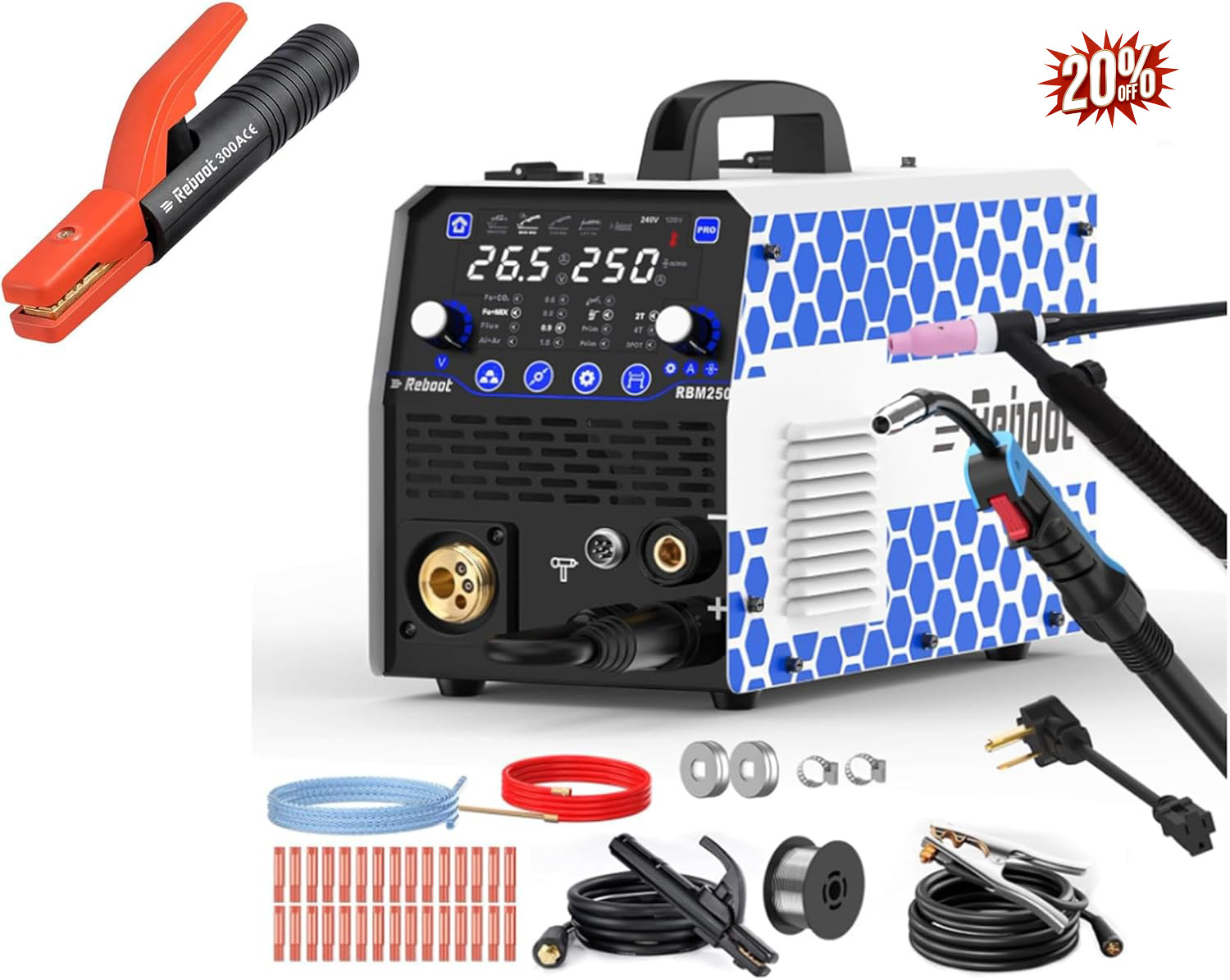 250Amp MIG Welder TIG Torch 120V/240V 8-in-1 Multiprocess Dual