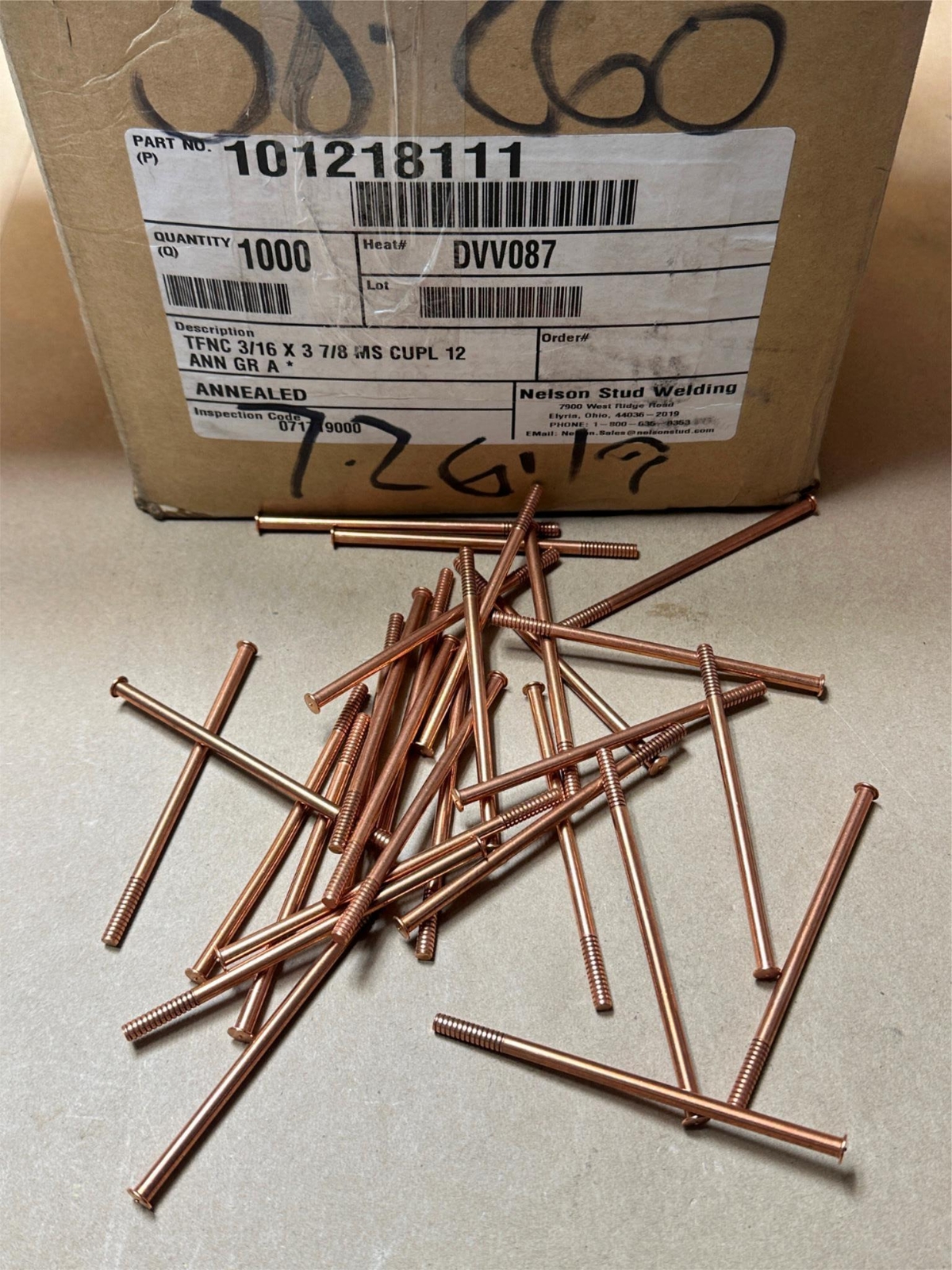 1000x Pack Nelson Stud Welding Copper Annealed TFNC 3/16 x 3-7/8″ MS 12 ANN GR A