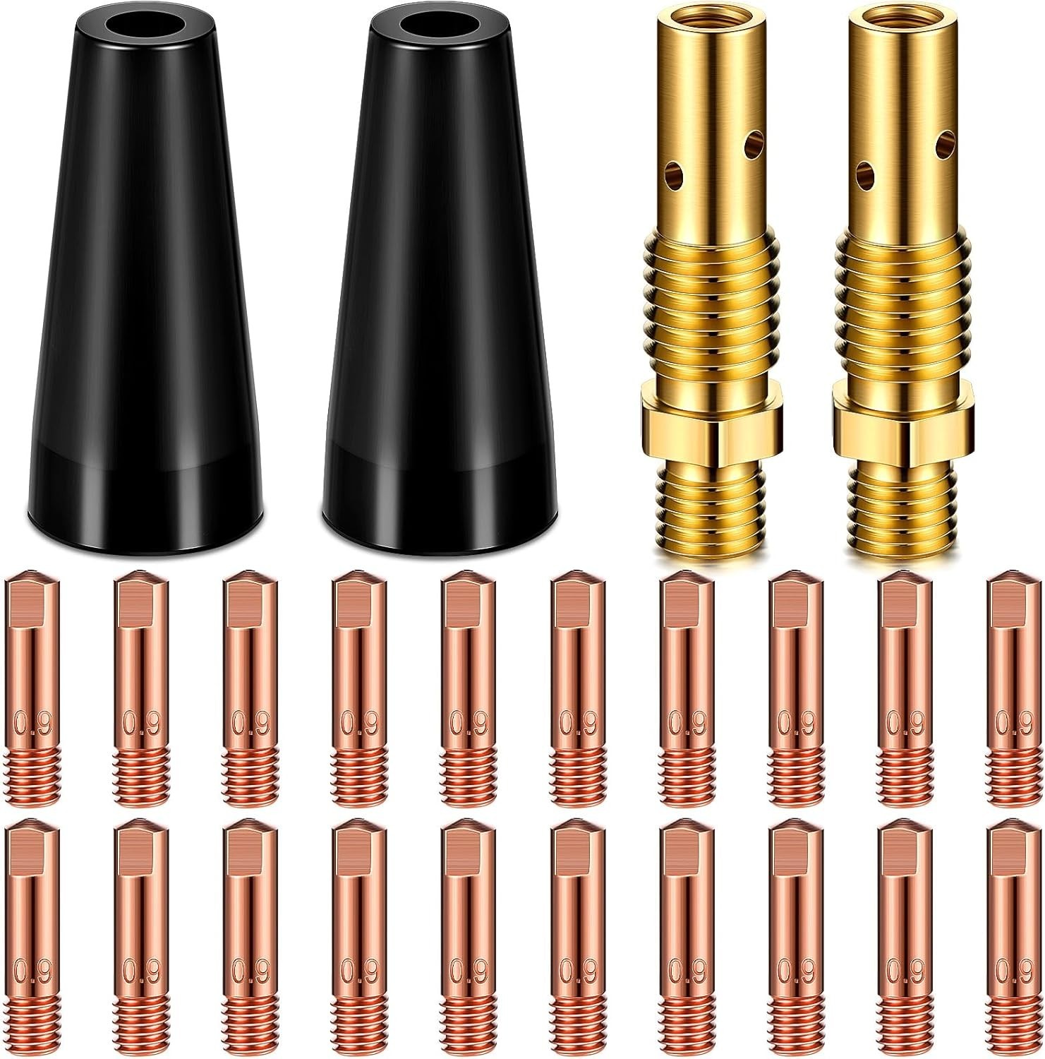 24 Pcs Flux Core Gasless Nozzle Tips Kit KP1939-1 0.035 0.9mm Gas Diffusers