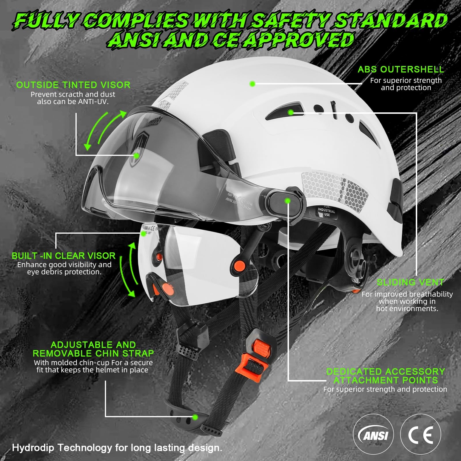 Safety Hard Hat with Tinted & Clear Visor Vented Construction Helmet Cascos d…
