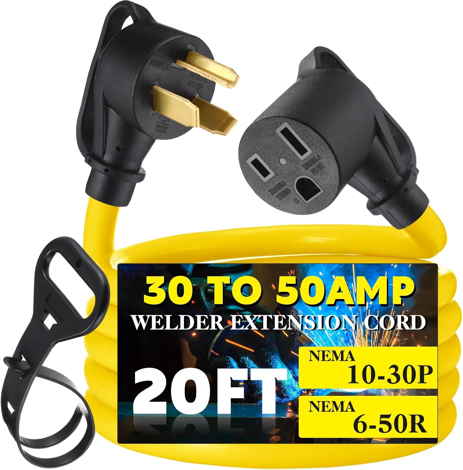 NEMA 10-30P to 6-50R Welder Adapter Cord 20Ft 30 Amp to 50 Amp Welder Extension