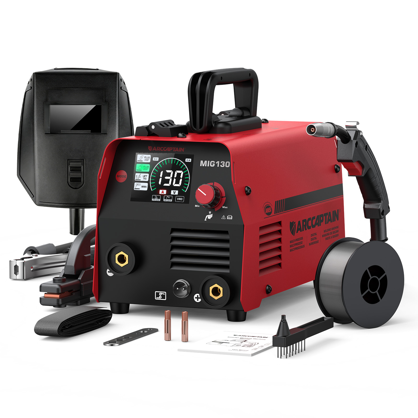 ARCCAPTAIN 130A MIG Welder 3 In 1 Flux Core MIG/Lift TIG/MMA Stick Portable 110V