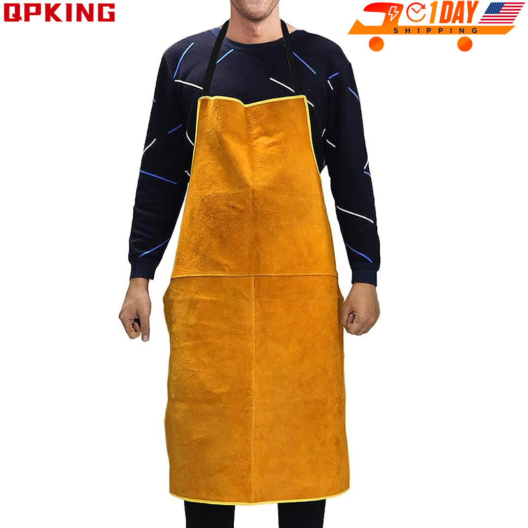 Heavy Duty Cow Leather Work Apron Welding Apron Heat Resistant Welder Bib Apron