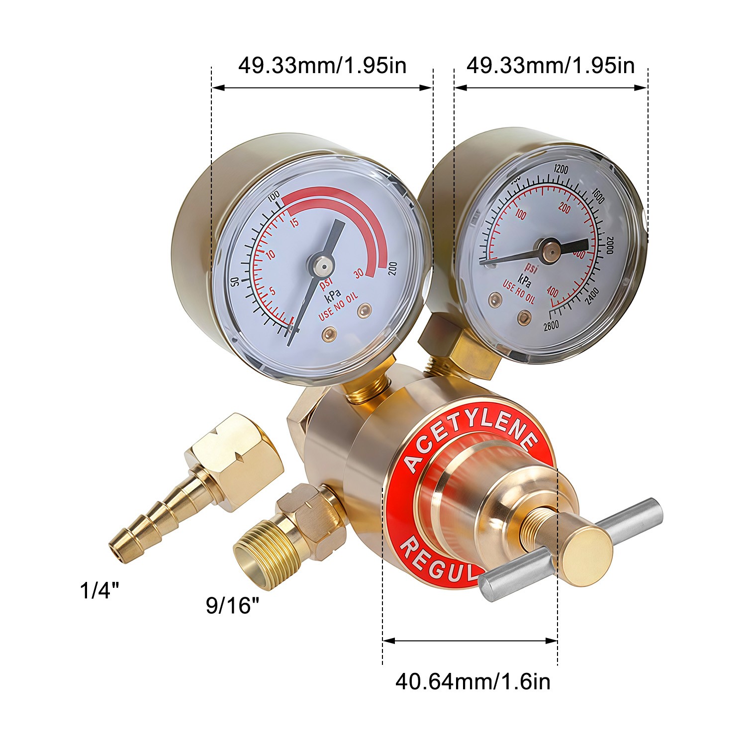 Acetylene Welding Gas Regulator CGA200 0-400PSI Precision Gauges 9/16″-18 Outlet