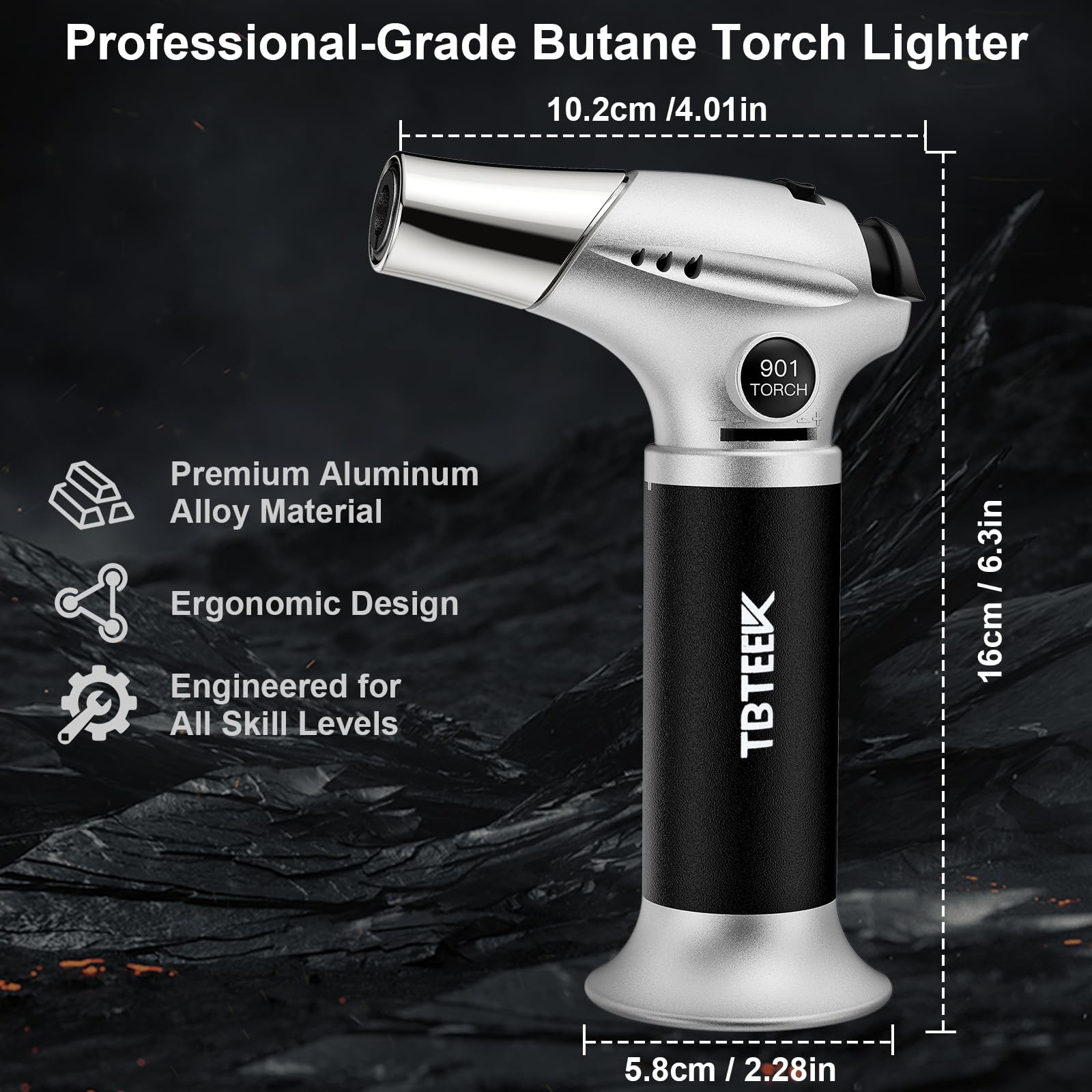 TBTEEK Butane Torch, Kitchen Torch Cooking Black-Sliver, Silver-black