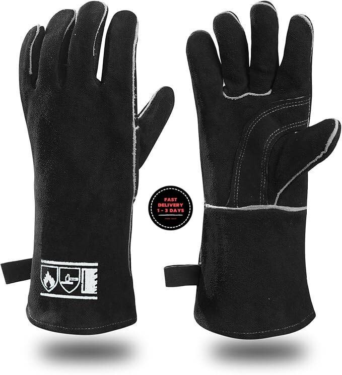 Guantes de soldadura: forrados en cuero resistente al calor y al desgaste y.2025