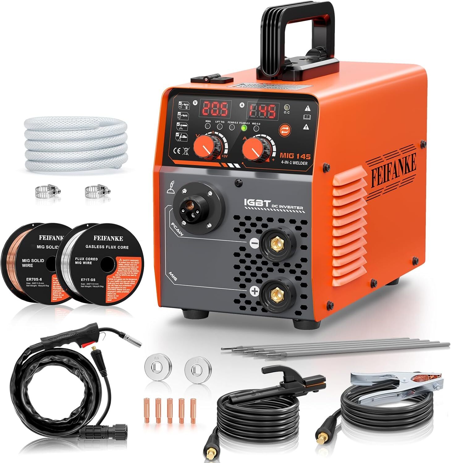 FEIFANKE 145A MIG Welder 110V, 4-in-1 Gas MIG/Gasless MIG/MMA/Lift TIG Full Kit