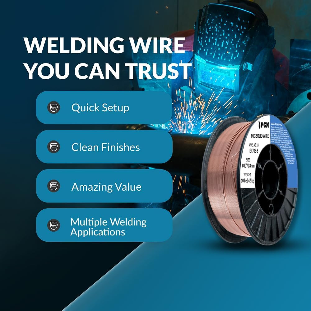 PGN Solid MIG Welding Wire – ER70S-6 .030 Inch – 10 Pound Spool – Mild Steel MIG