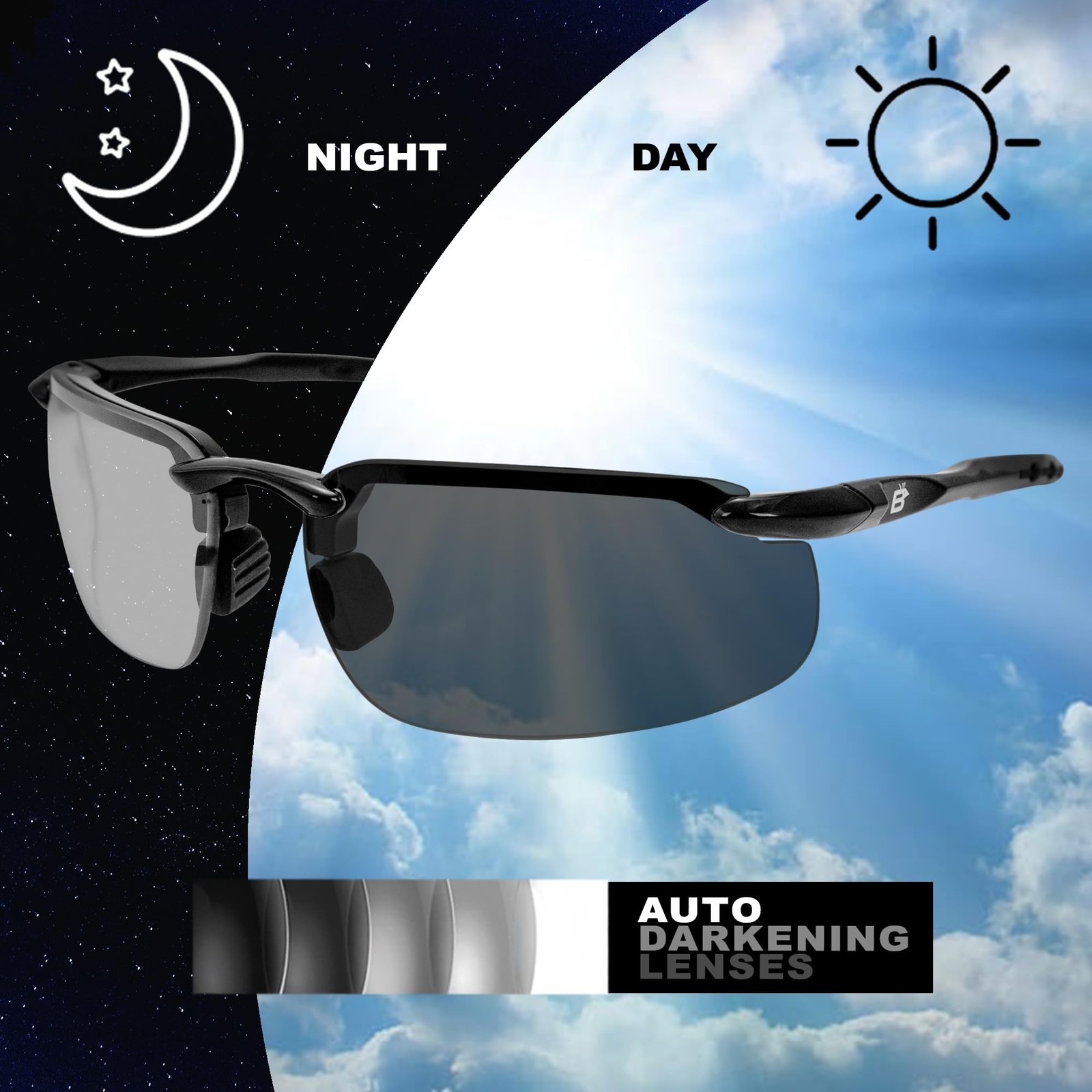 Birdz Skyline Auto-Darkening Safety Glasses Photochromic Transitional Sunglas…