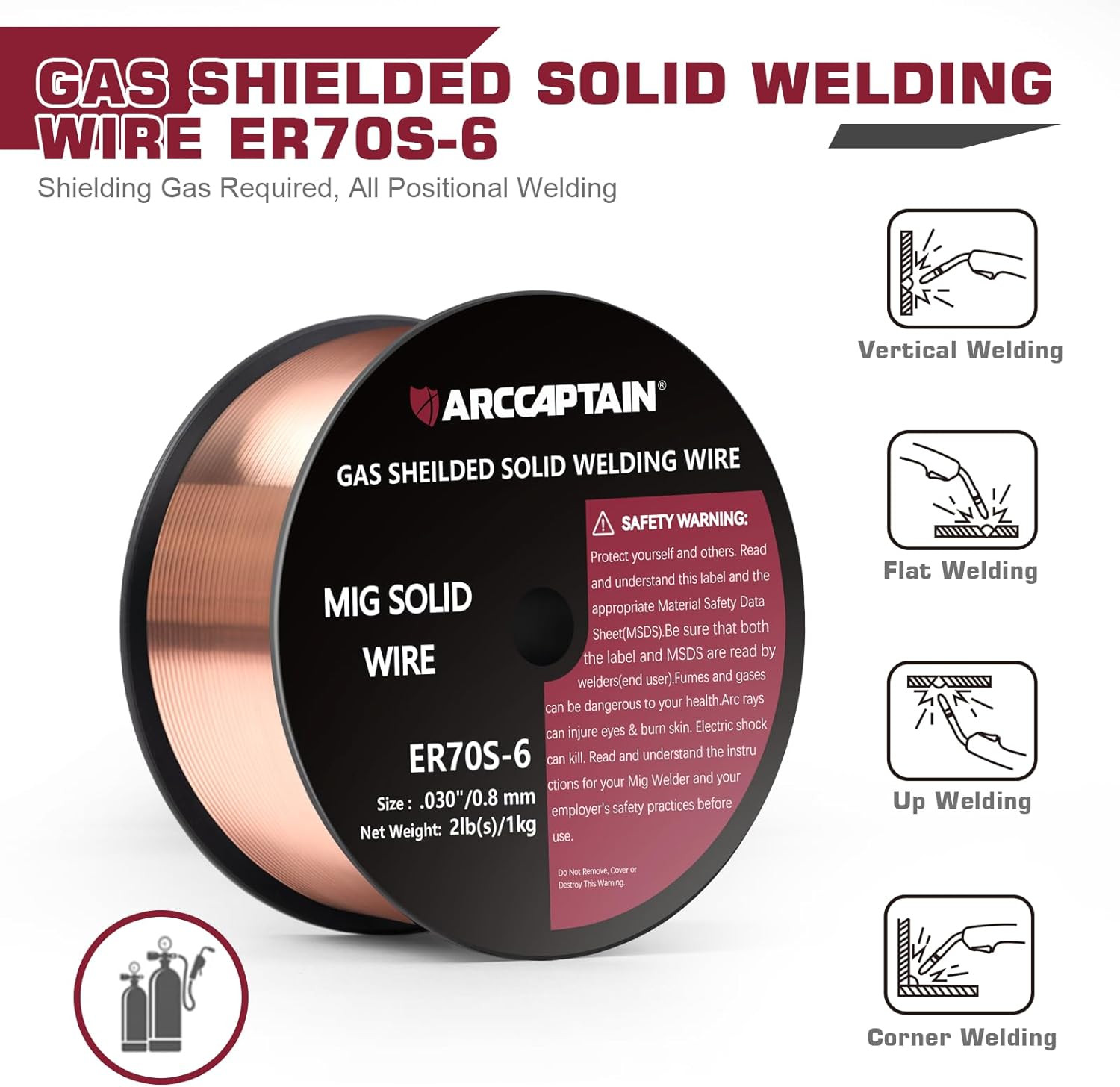 Mig Welding Wire, Mig Wire ER70S-6 2Lbs Gas Solid Carbon Steel Low Splatter Mig
