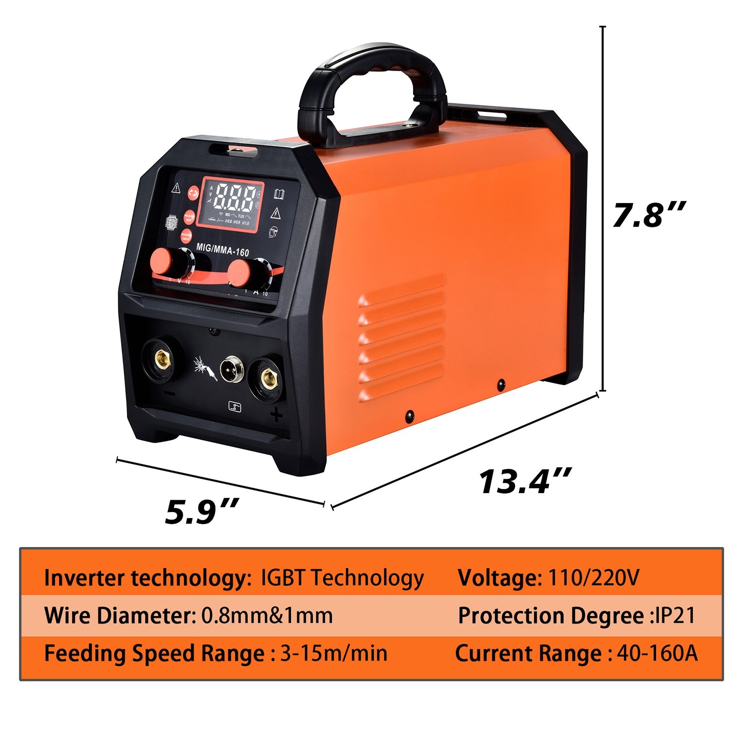 160A 4-in-1 MIG Welder 110V/220V Dual Voltage Gas Core Multiprocess MIG Welding