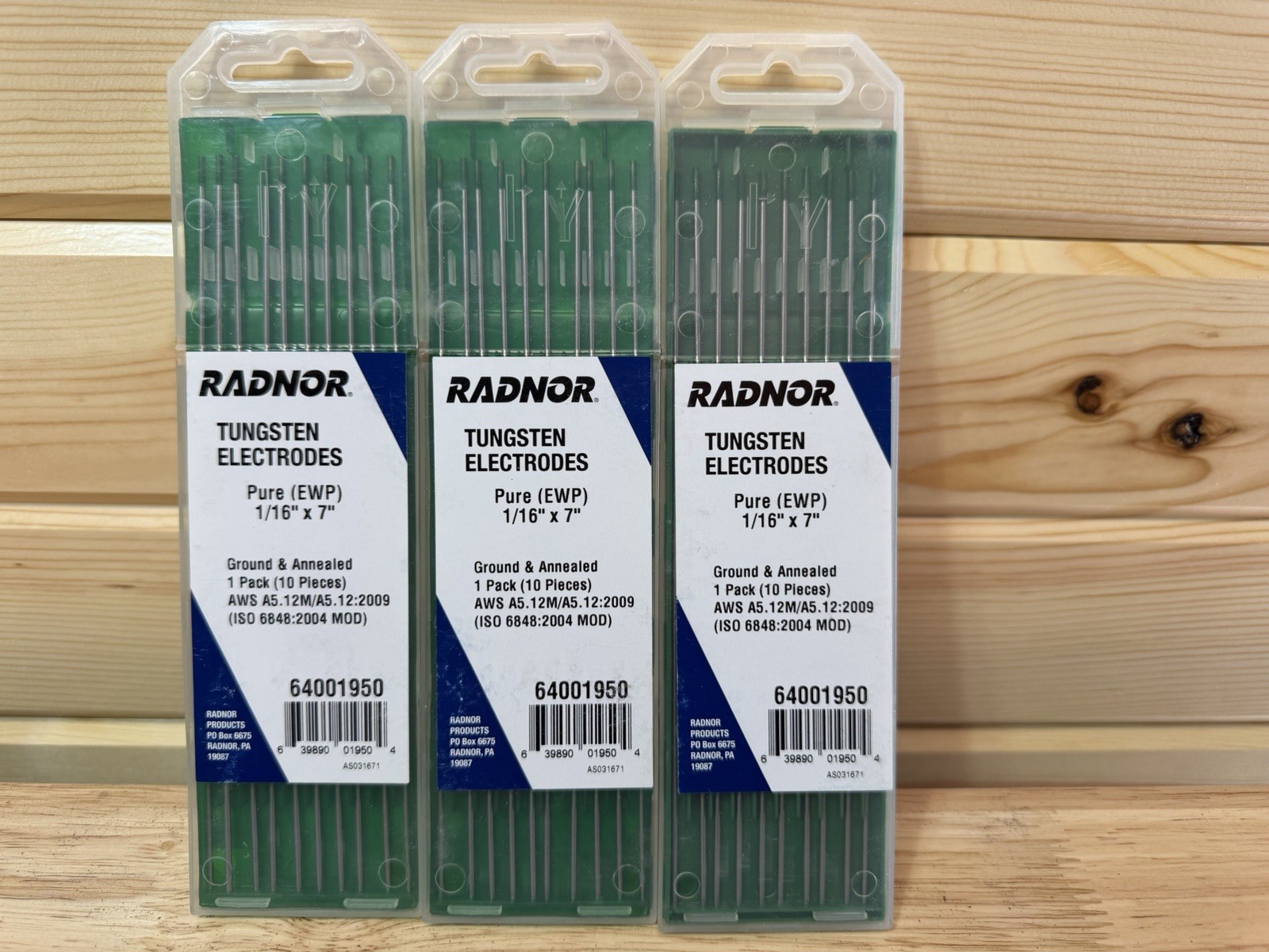 3 Packs of Radnor Pure Tungsten Electrodes 1/16 in x 7 in 10-Pack