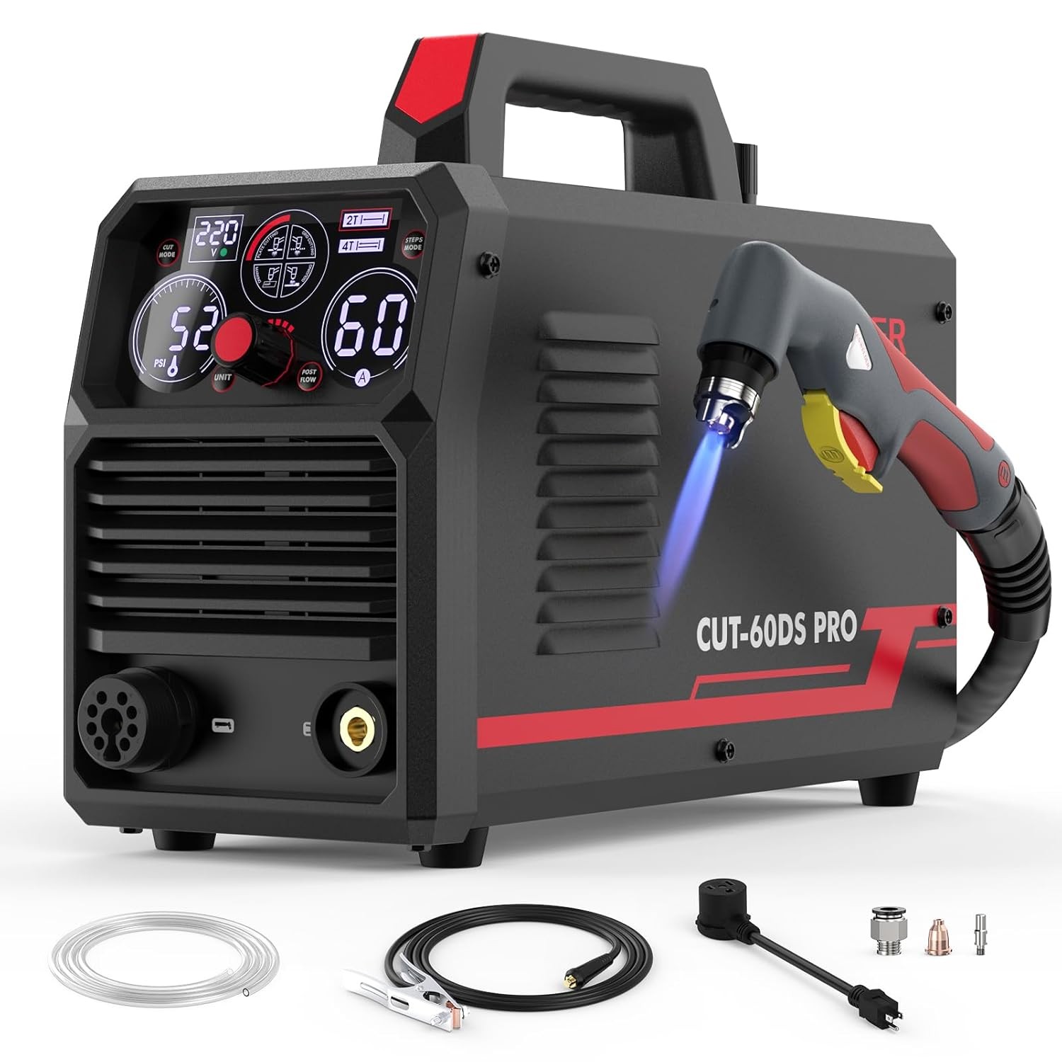 60Amp Plasma Cutter, 110V/220V Dual Voltage, 4-in-1 Cutting/Gouging/Marking