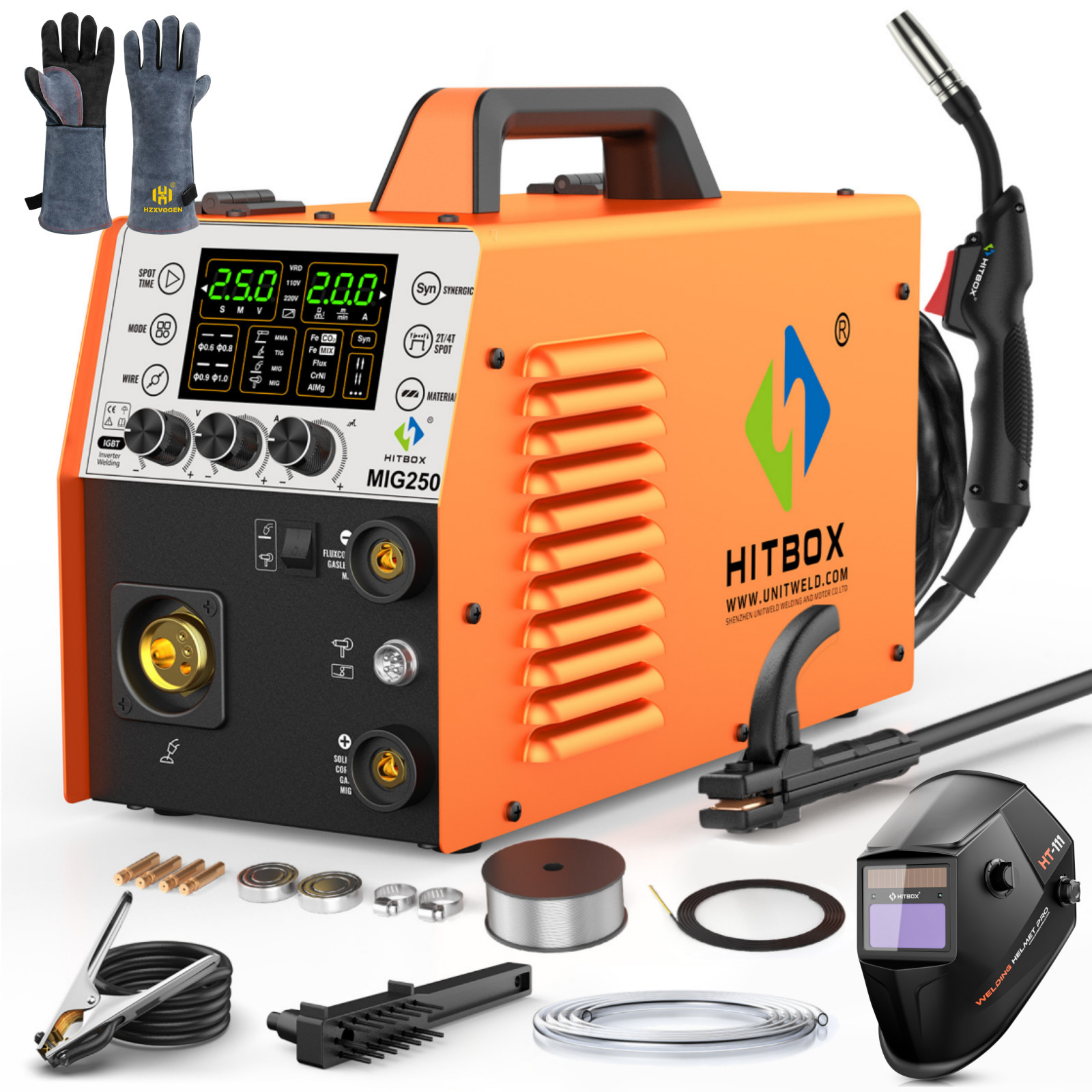 250A Aluminium MIG Welder 5in1 MMA MIG TIG Gas/Gasless MIG Welding Machine US