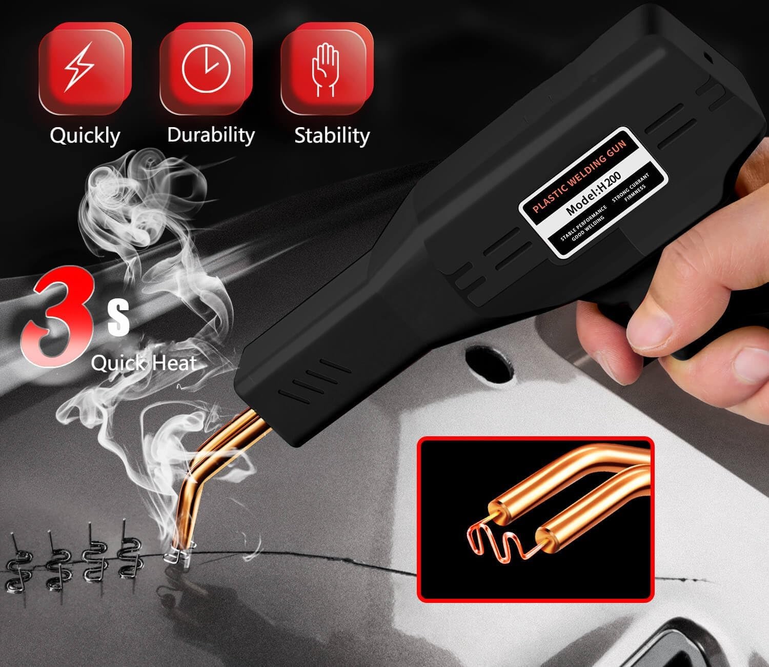 Wrdlosy 200W Plastic Welder, 2000PCS Staples 10PCS Sandpaper, Black
