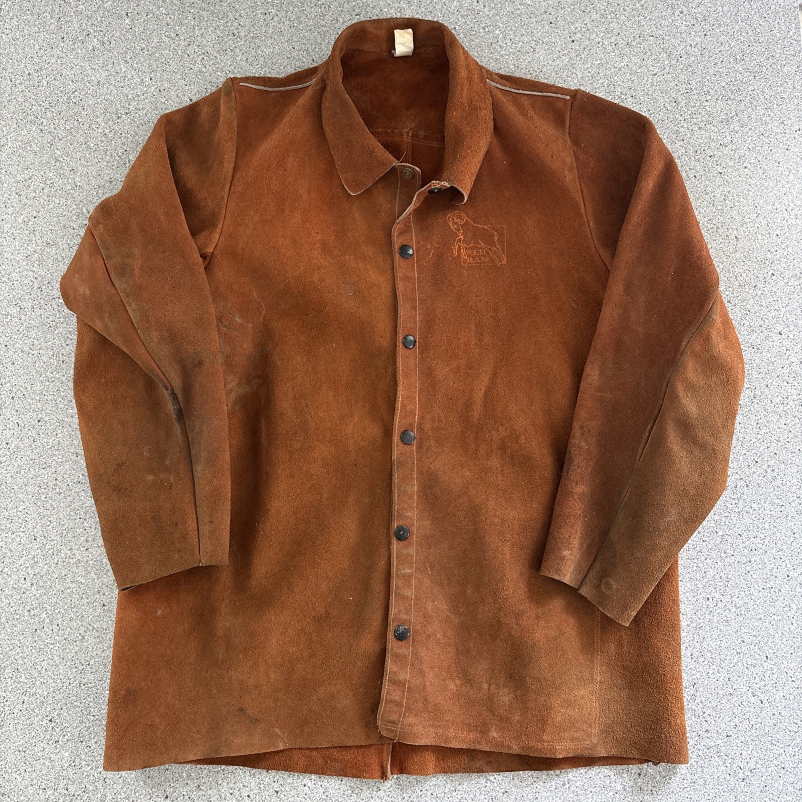 VTG Red Ram Leather Jacket Weld Pro Flame Resistant Mens L Made In USA Cowhide