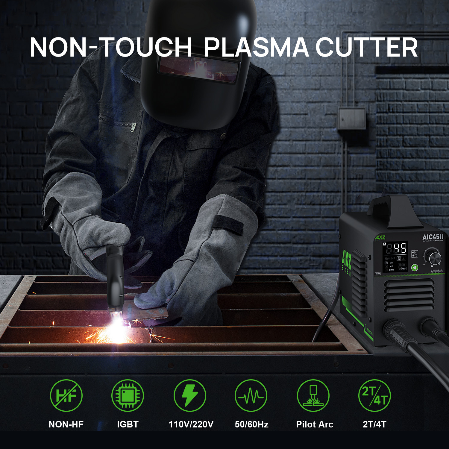 45A Air Plasma Cutter Non Touch Pilot ARC Cutting IGBT 2T/4T Pneumatic Ignition