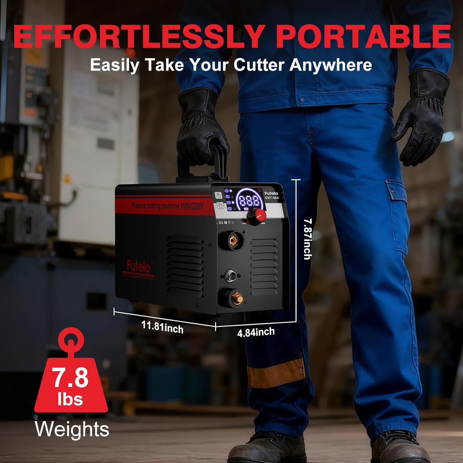 Plasma Cutter 55A, 110V/220V Plasma Cutter Machine with Large LED Display, Conta