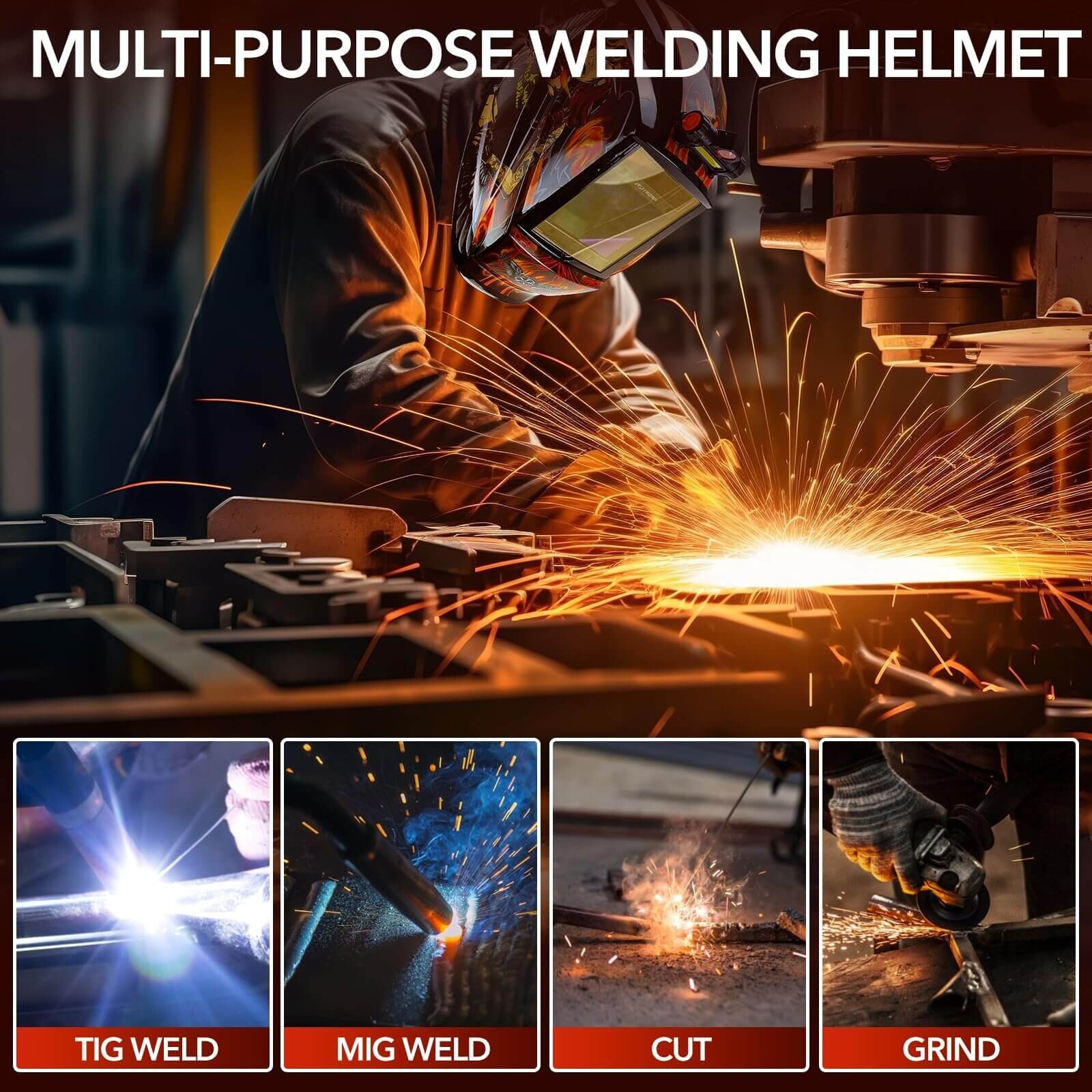 TRQWH True Color Auto Darkening LED Light Solar Welding Helmet with 4 Arc Sensor