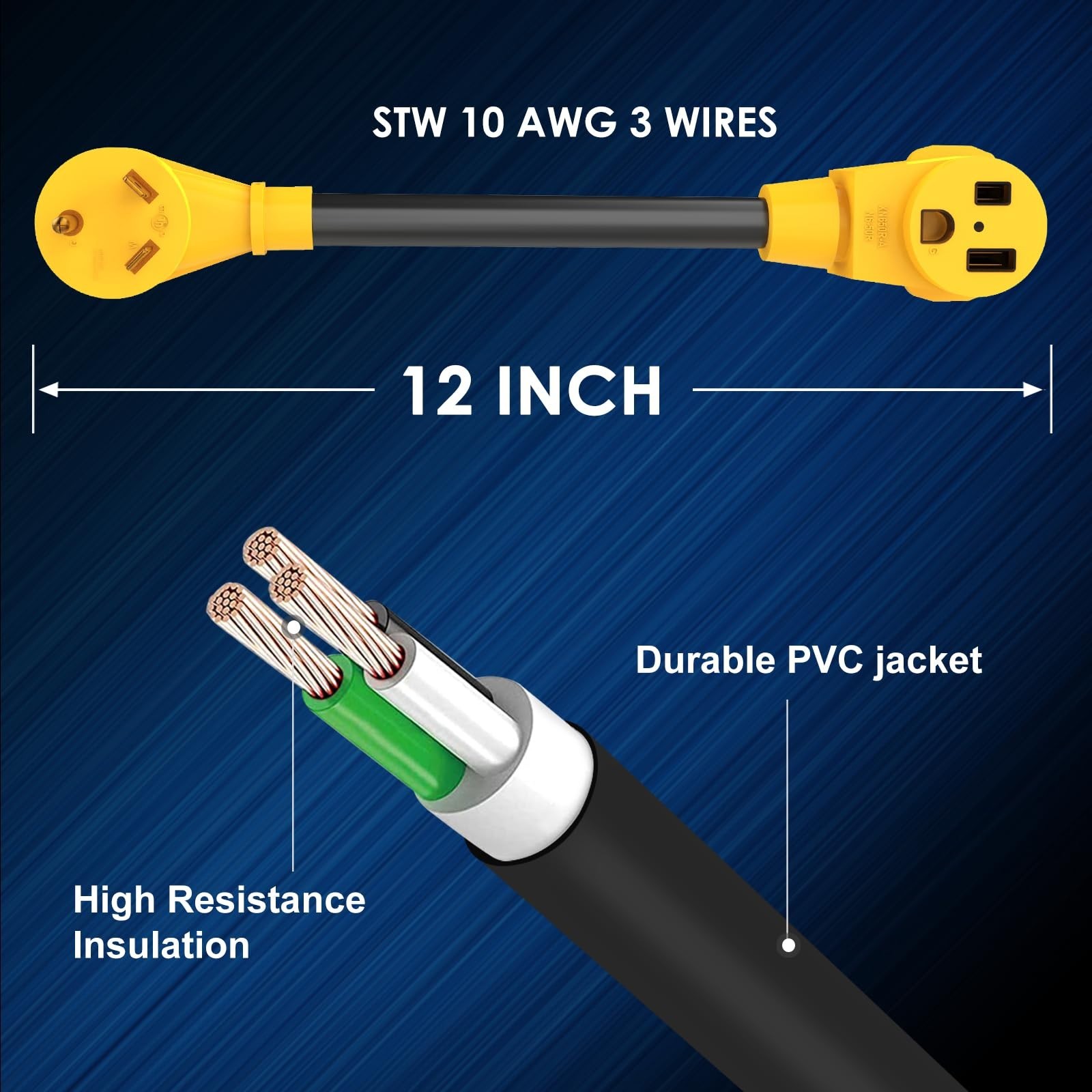 30 Amp RV to 50 Amp Welder Adapter, 1FT Heavy Duty Power Cord, ETL Listed, 250V
