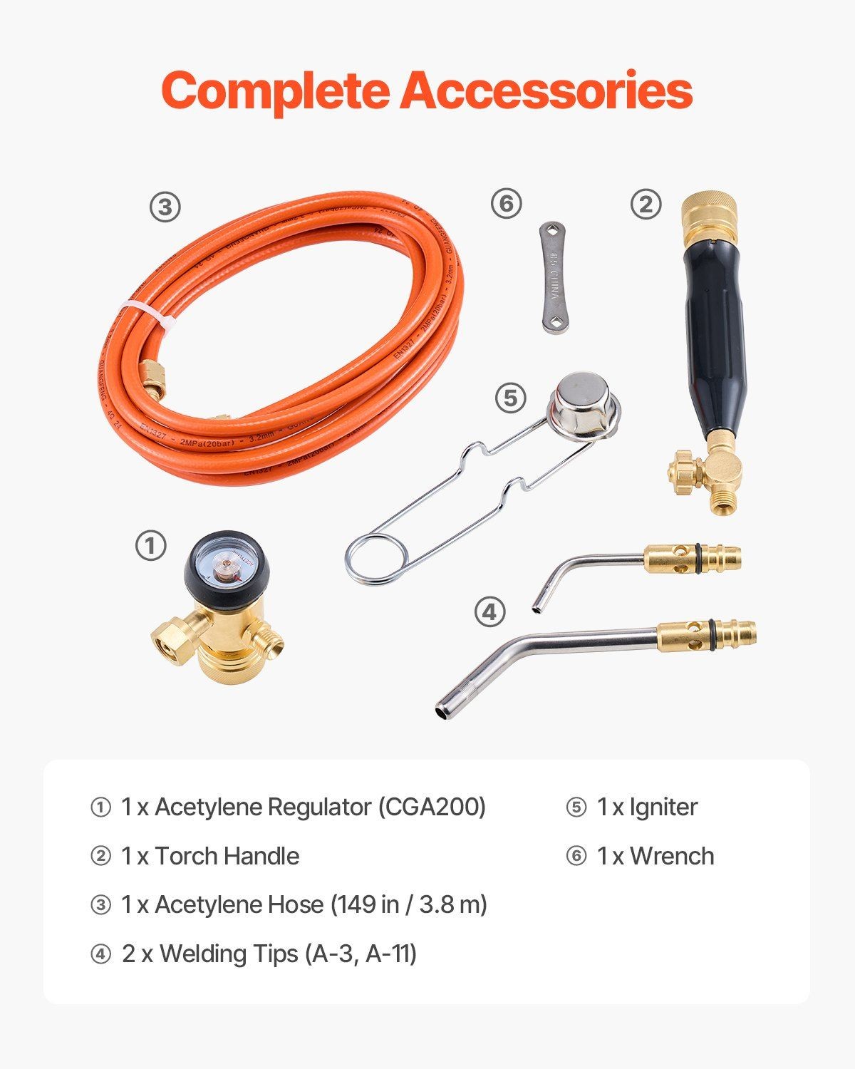 Regulator Built Acetylene Torch Kit with 149in Hose Two Tips Portable