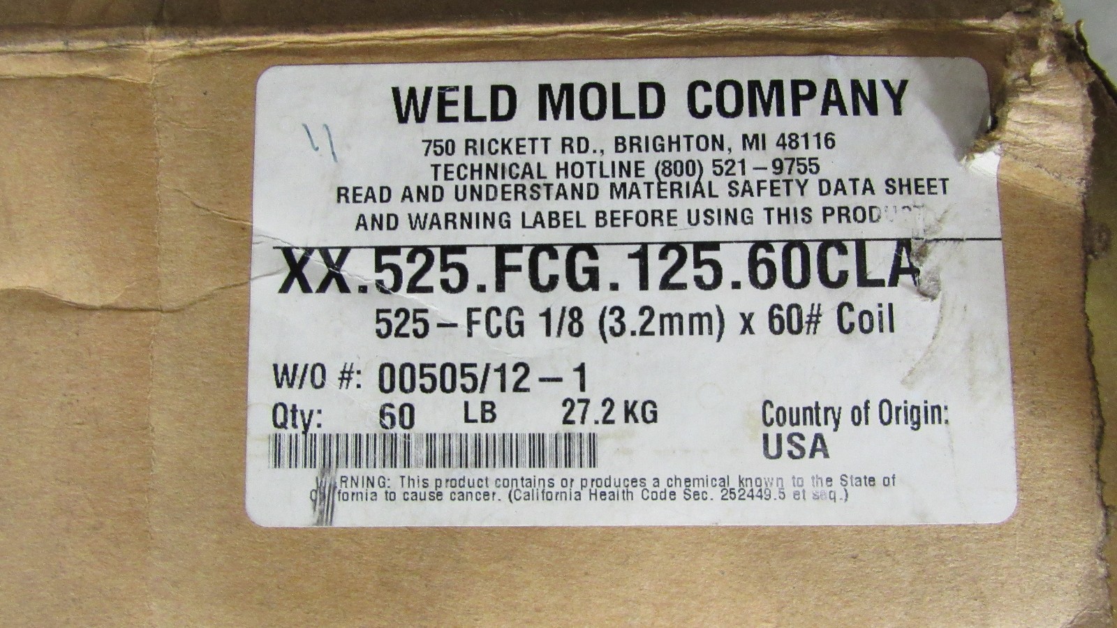 WELD MOLD COMPANY XX.525.FCG.125.60CLA WELDING WIRE 525-FCG 1/8 3.2MM 60 LBS