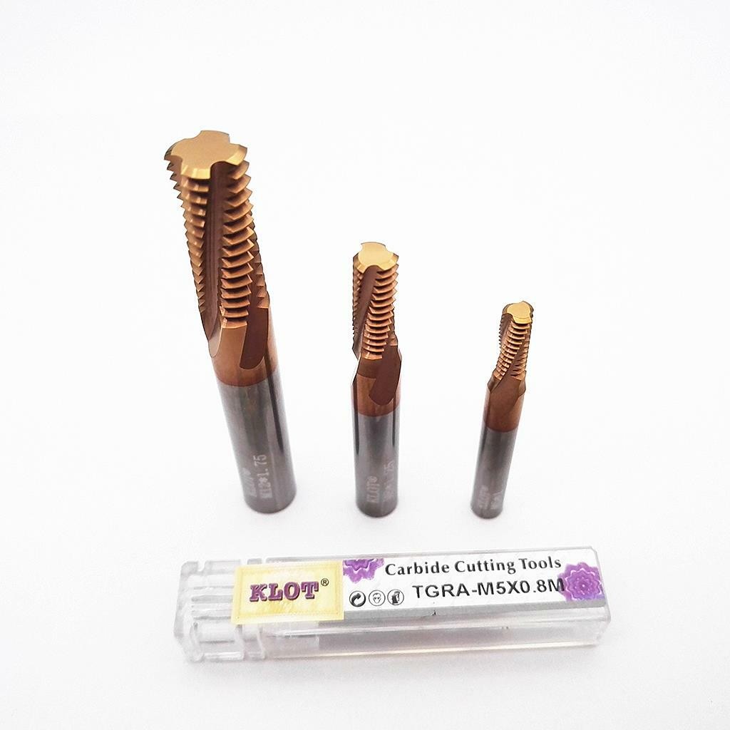 KLOT HRC60 TiCN Coated Solid Carbide Thread Mill M3-M14 Spiral Helical 4-Flute