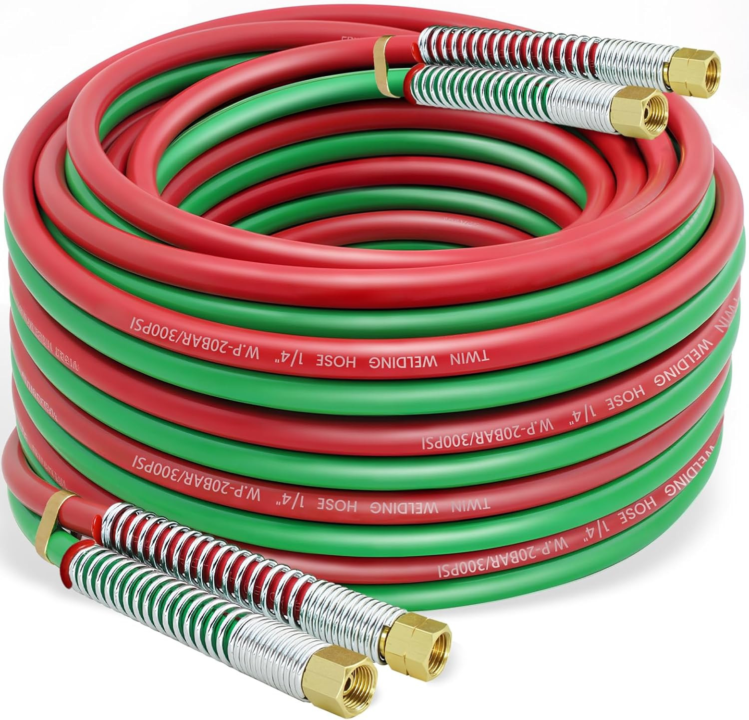 50 FT 1/4″ Oxy Acetylene Welding Hose with 9/16″-18 B Fittings | Grade R, Rubber