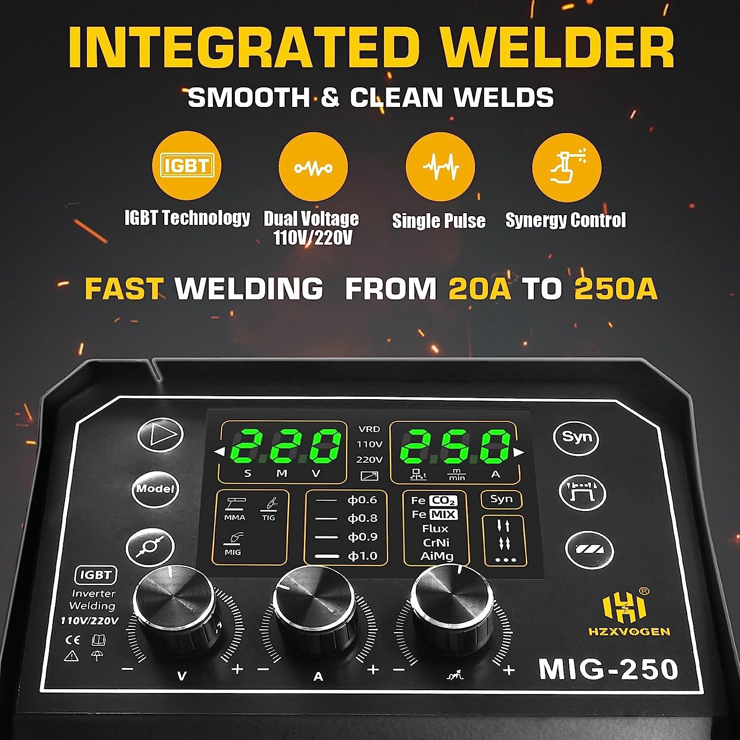 250A Aluminum MIG Welder 110/220V Spot Gas Gasless TIG ARC MIG Welding Machine