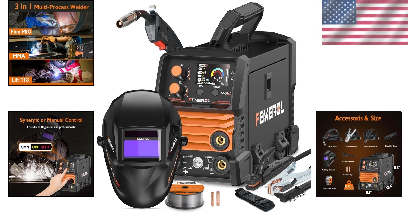 Lightweight 3-in-1 MIG Welder with LED Display & Safety Features – 8.9lbs