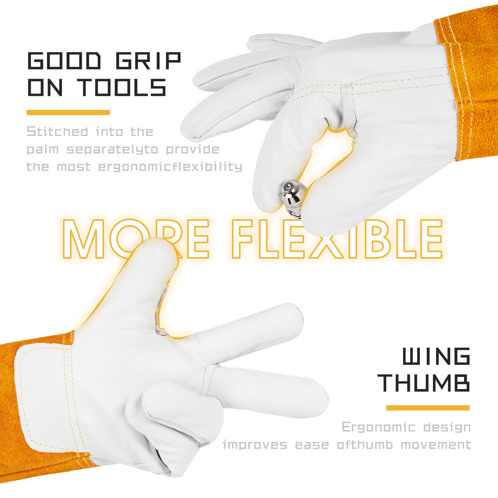 Premium Goatskin TIG Welding Gloves Cuff Cowhide Split Leather (14-inch, Large)