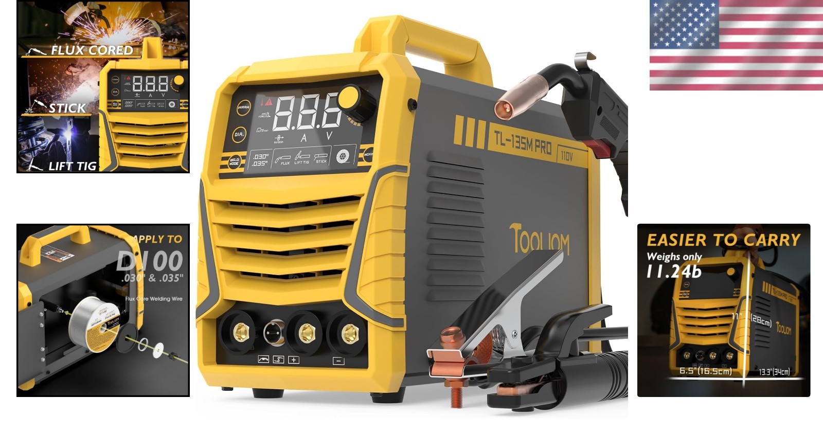 135A Gasless MIG Welder with LCD Display – 3-in-1 Welding Machine 110V