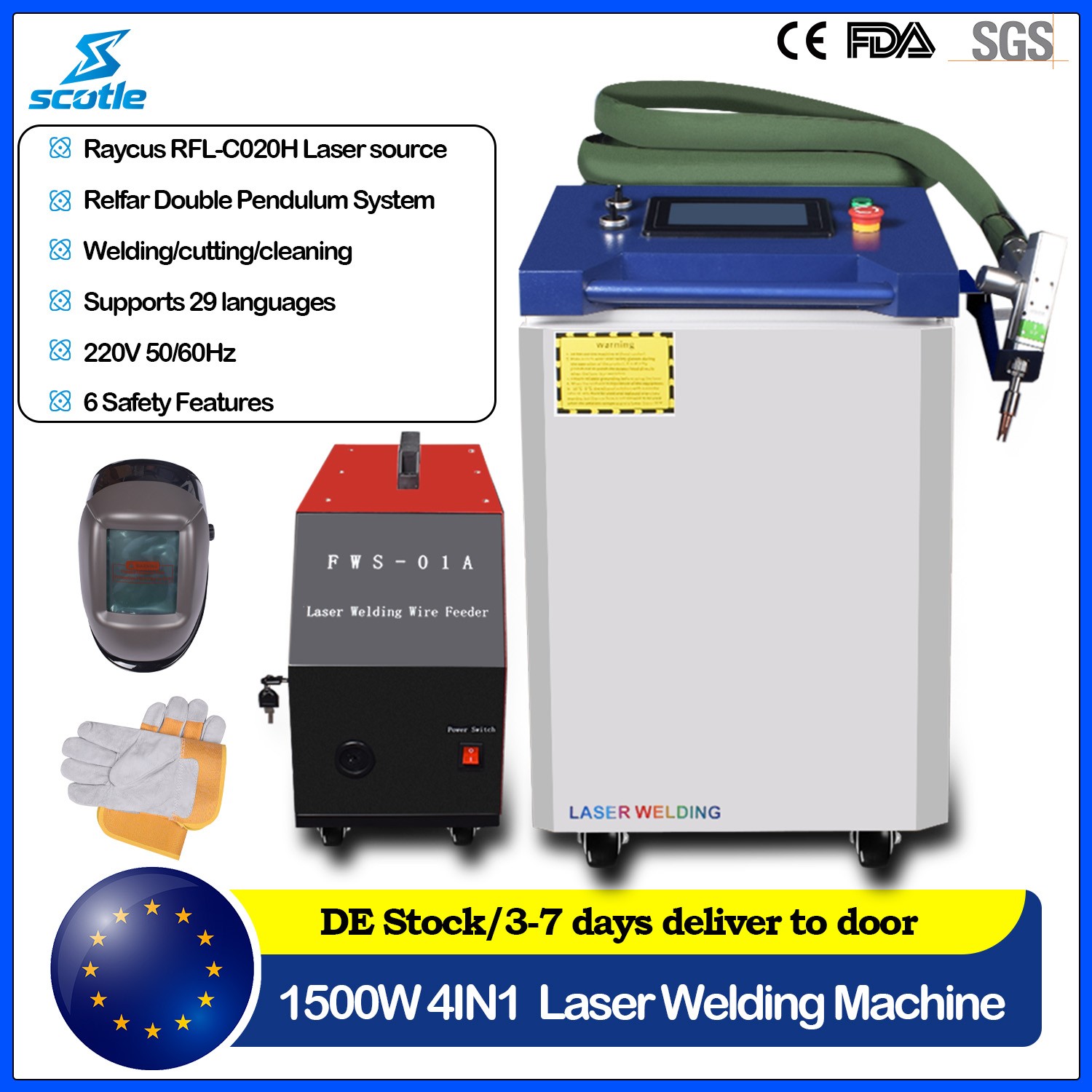 Raycus 1500W 4in1 CW Laser Welder Metal Handheld Welder with Double Pendulum