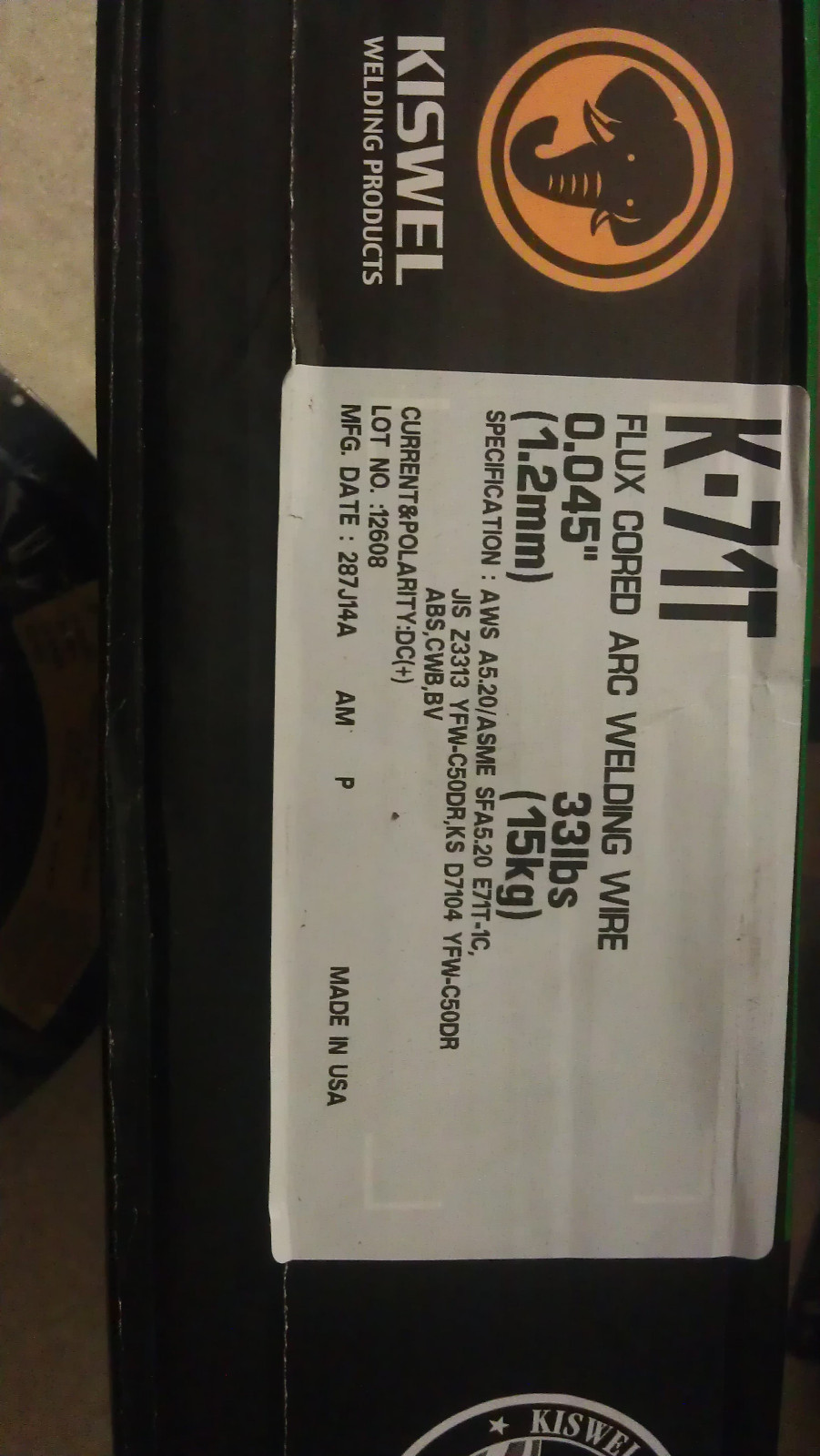 New Kiswel K-71T Flux Cored Arc Welding Wire 0.045″ (1.2mm) 33 lbs
