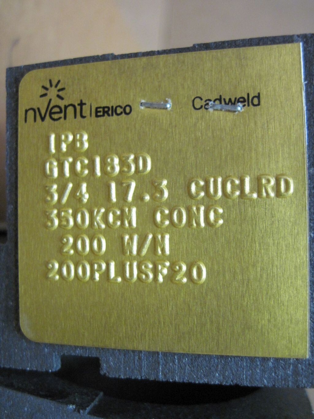 Nvent Erico Cadweld GTC183D Mold 350 Conc. Run to 3/4 CU Clad Rod
