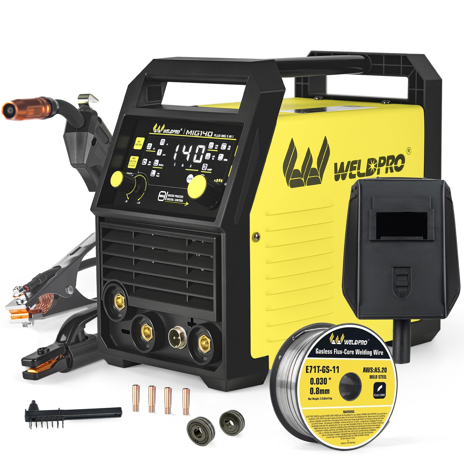 WELDPRO 140A MIG Welder 110/220V, 2026 Newest 5-in-1 Flux Core ‎7.5 Pounds