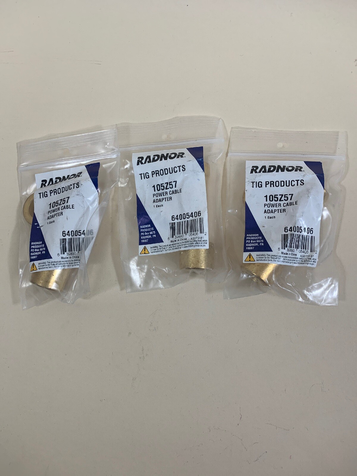 Lot of 3 Radnor Tig Power Cable Adapter 105Z57 64005406