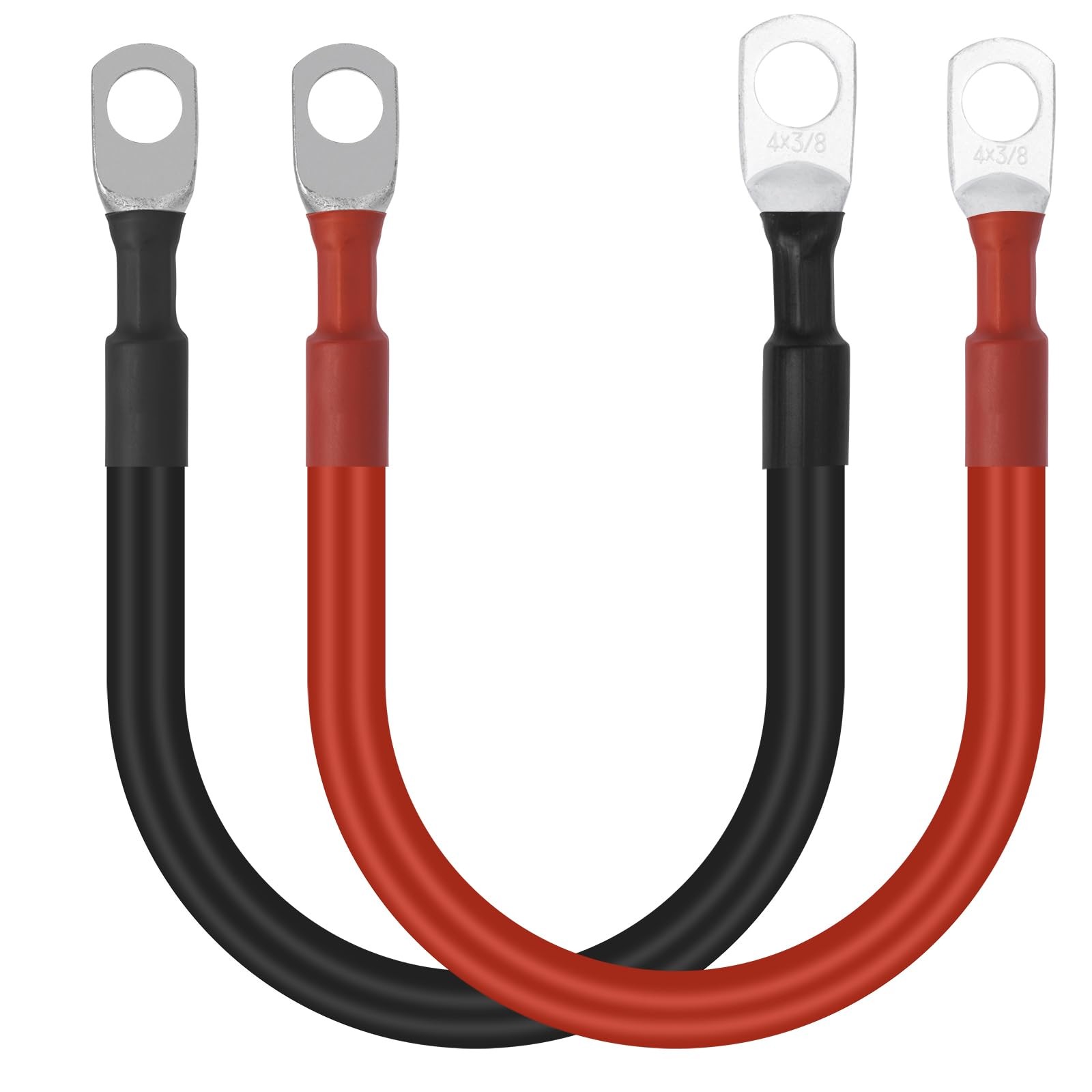 4 AWG Battery Cables 1ft Red and Black Pair with 3/8″ Lugs for Car RV Solar