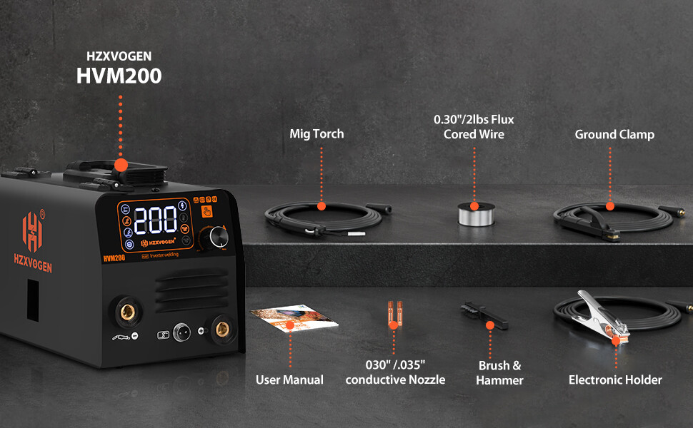 HVM200 3in1 MIG Welder Flux-Core Wire, Gasless MIG Stick Lift TIG MMA IGBT
