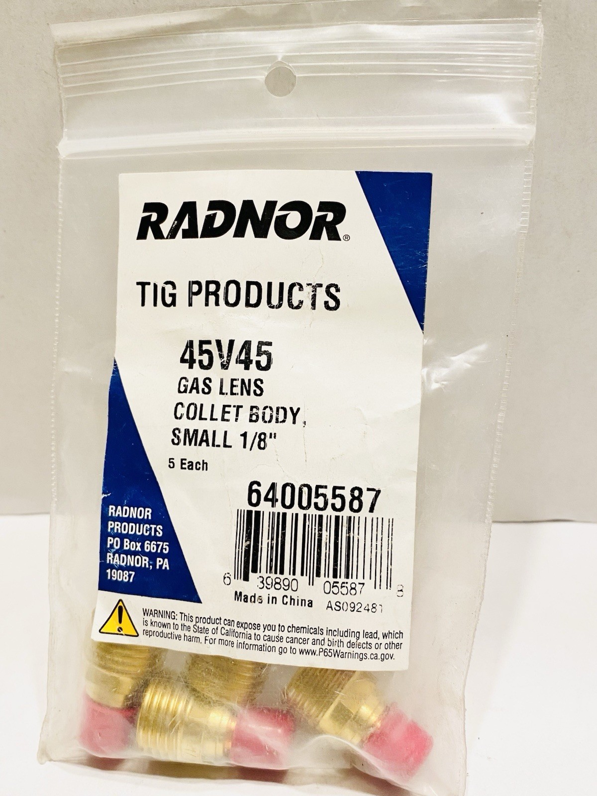 5-pk Radnor 45V45 1/8″ Small TIG Gas Lens Collet Body For Radnor 9/20/22/25
