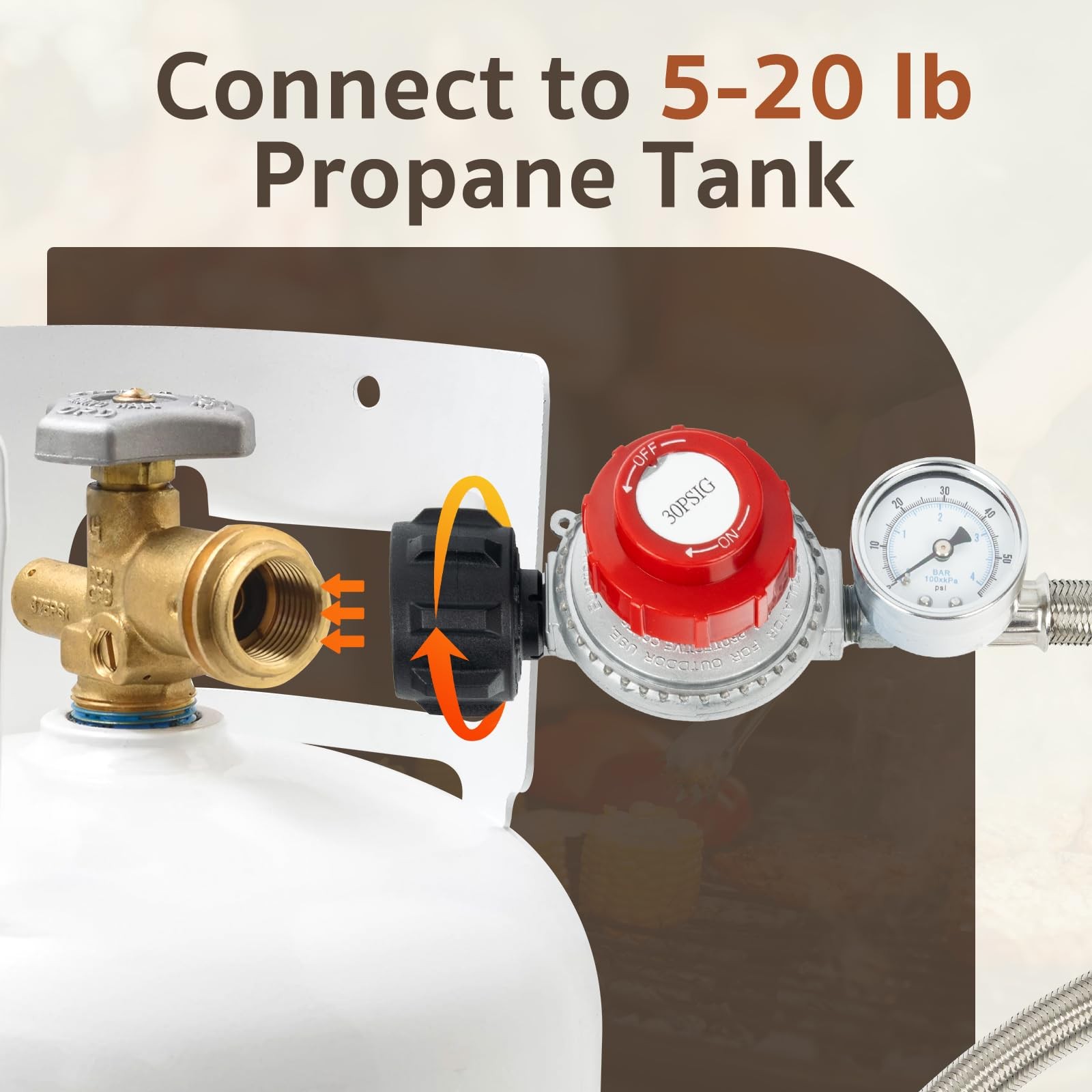 GASPRO 0-30 PSI Adjustable High Pressure Propane Regulator with 5FT, SILVER