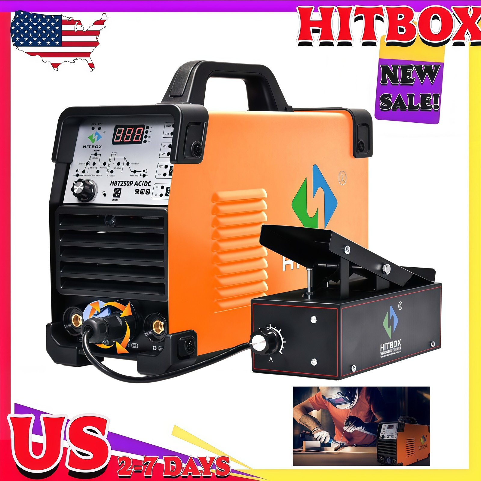 HITBOX 200A AC/DC HF TIG Welder Aluminum Pulse MMA 220V W/Foot Pedal Machine NEW