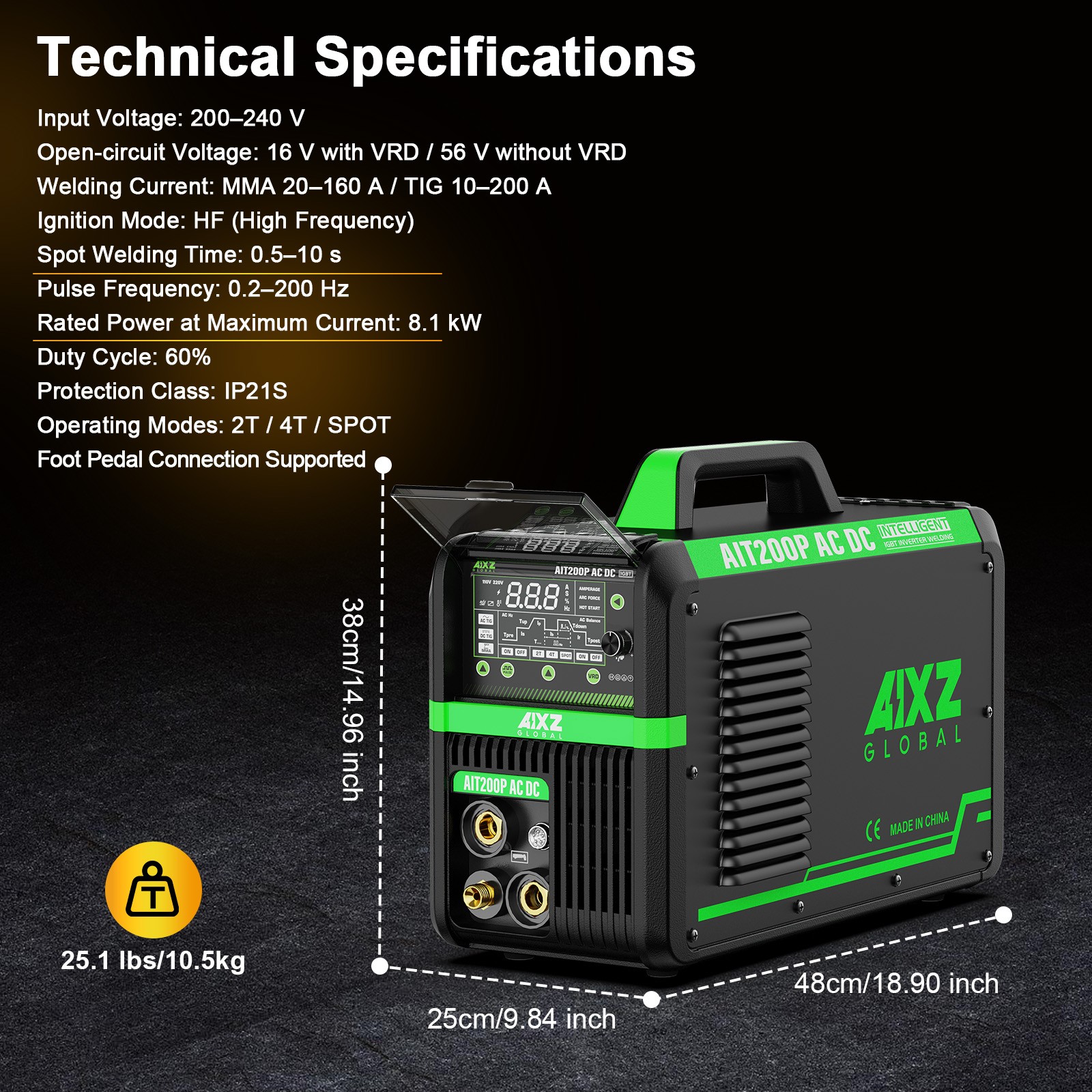 AIXZ 200A Aluminium AC DC 5IN1 TIG Welder Pulse Spot HF TIG/MMA Welding Machine