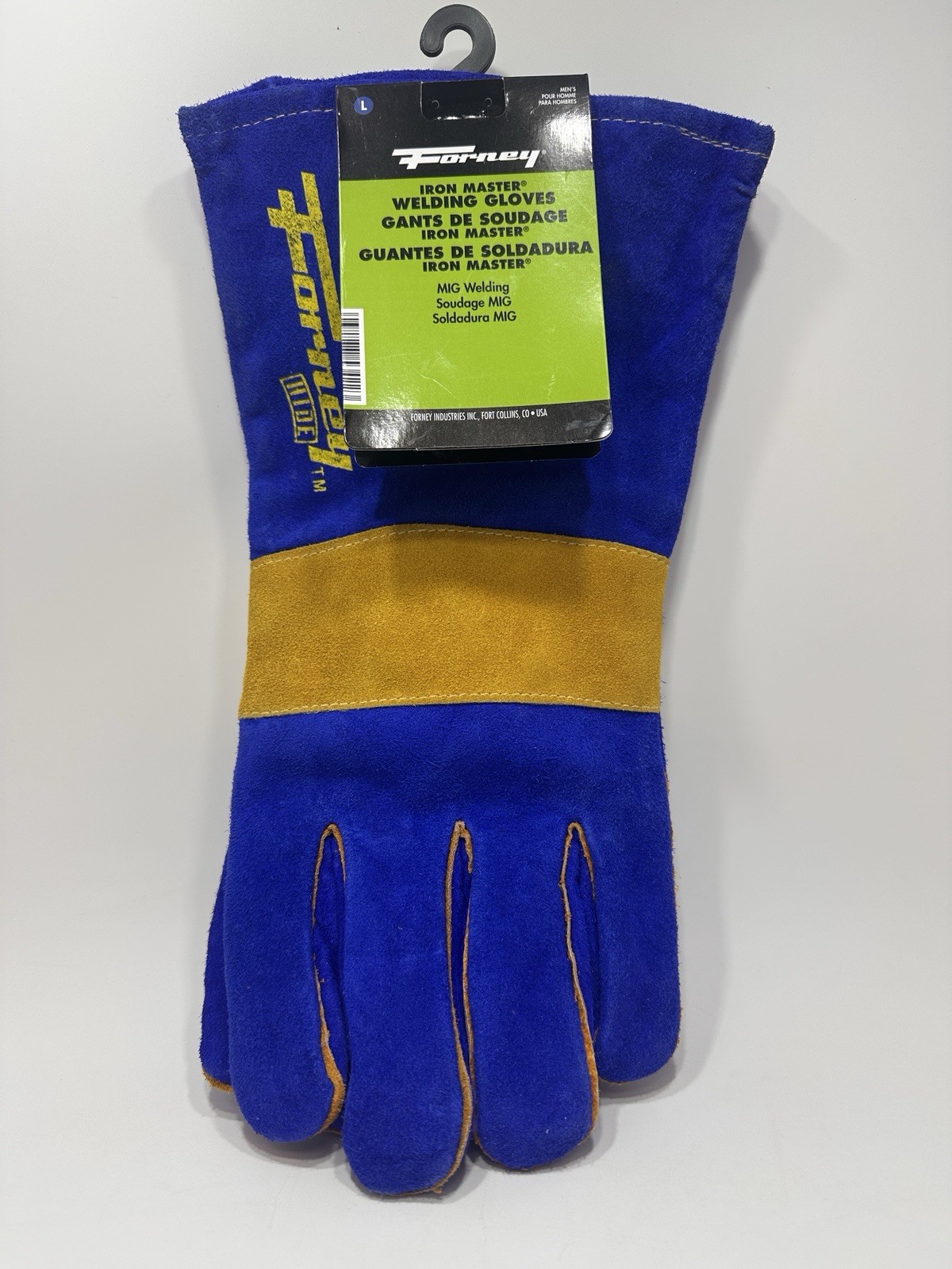 LEATHER WELDING GLOVES Blue Forney Iron Master 53422 Large Reinforced Palm NEW!!