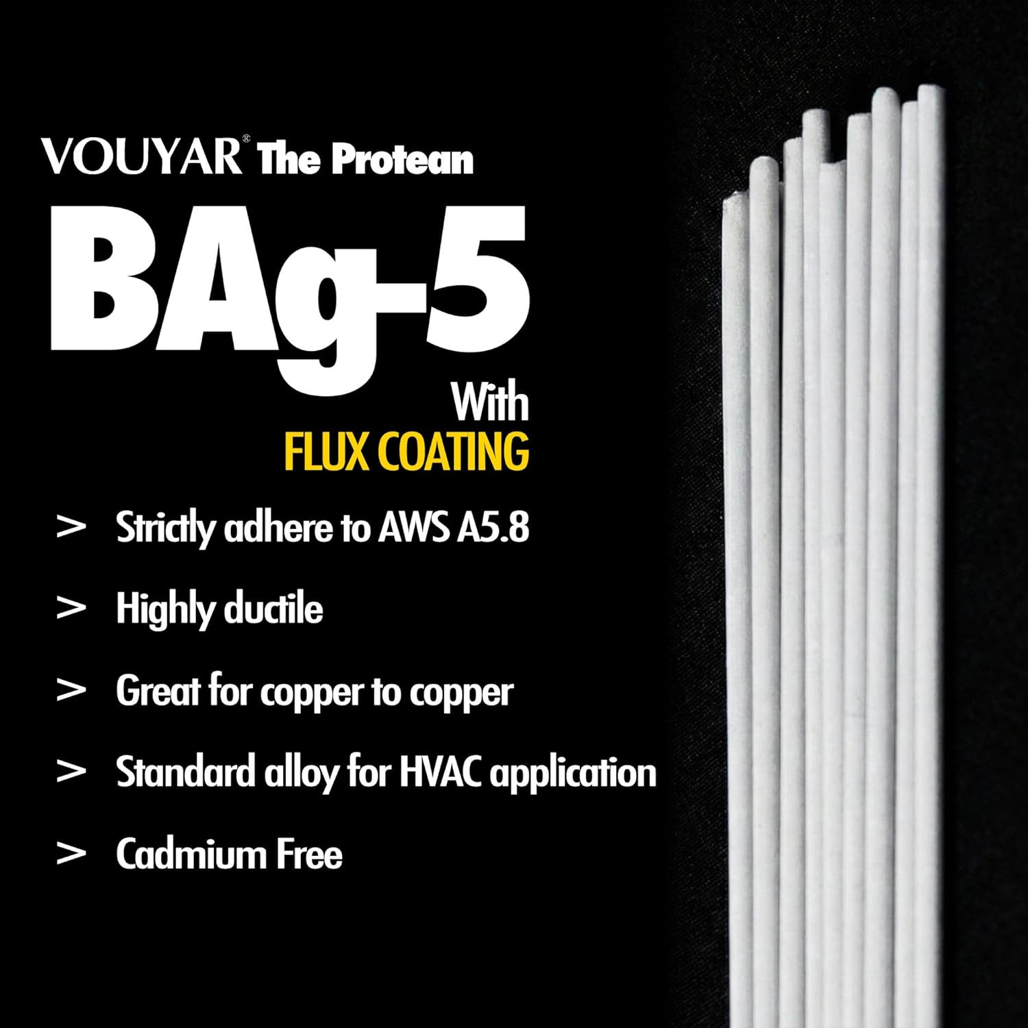 5 Sticks Flux Coated 45% Silver Brazing Solder Rod Bag-5 0.1″ X 18″ round Weldin