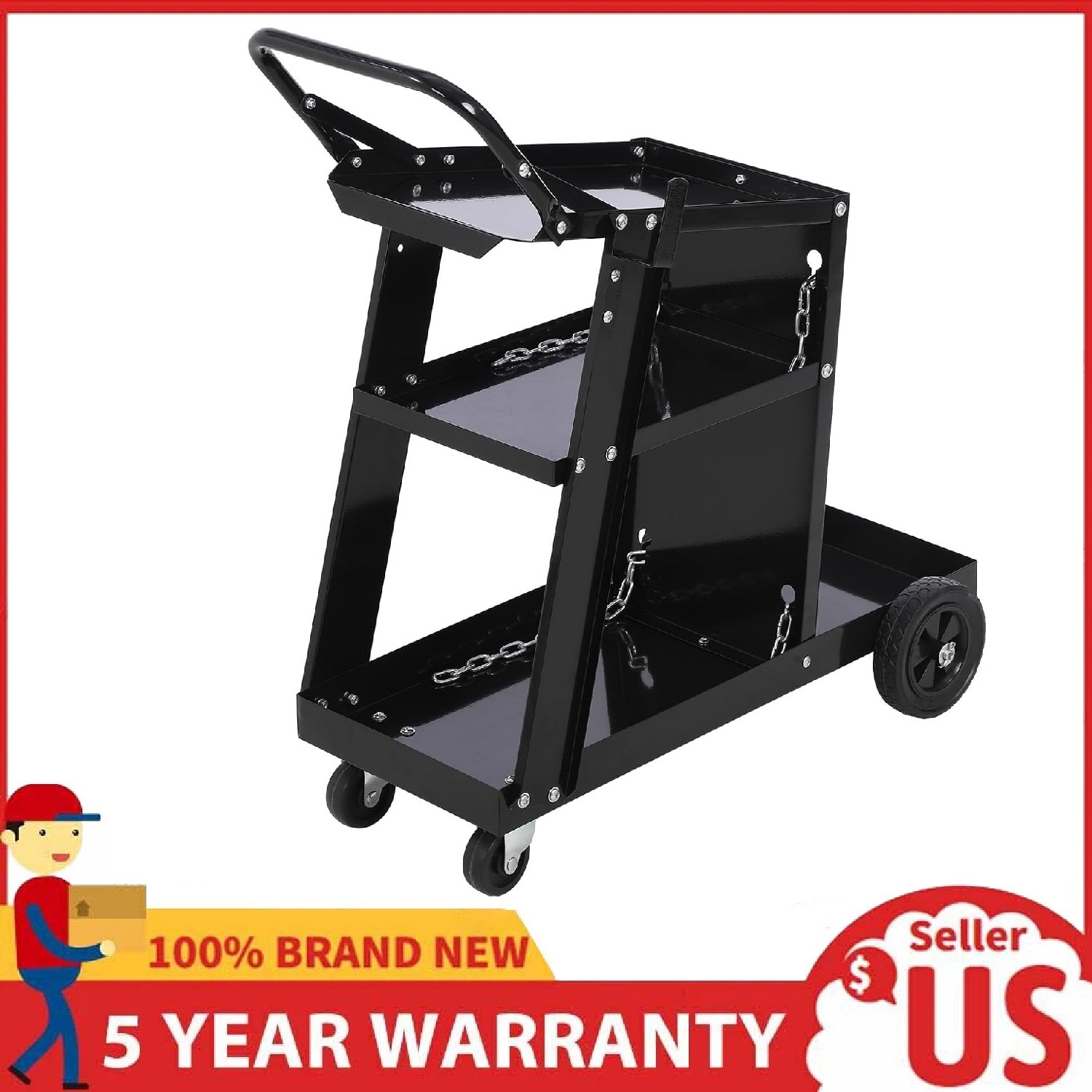 Welding Cart 3 Tier Heavy Duty Welder Cart with Wheels for MIG/TIG/Plasma Cutter
