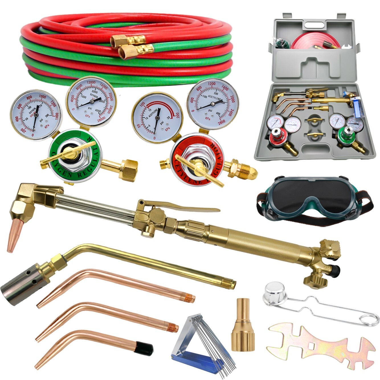 Cutting Welding Torch Kit Oxygen & Acetylene Welding Kit w/15′ Hose Glasses Case